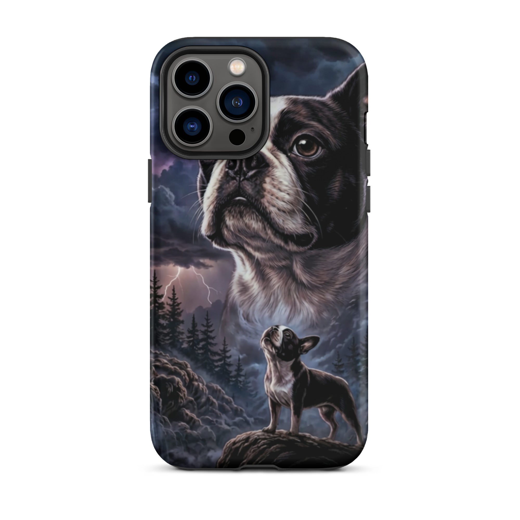 Storm Guardian – Majestic Boston Terrier Night Art Tough Case for iPhone . Matte iPhone 13 Pro Max