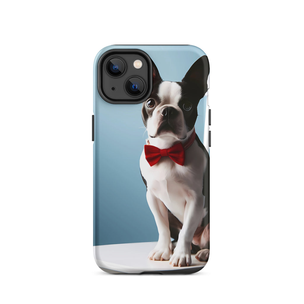 Dapper Boston Terrier in Red Bow Tie Seated on White Chair Tough Case for iPhone