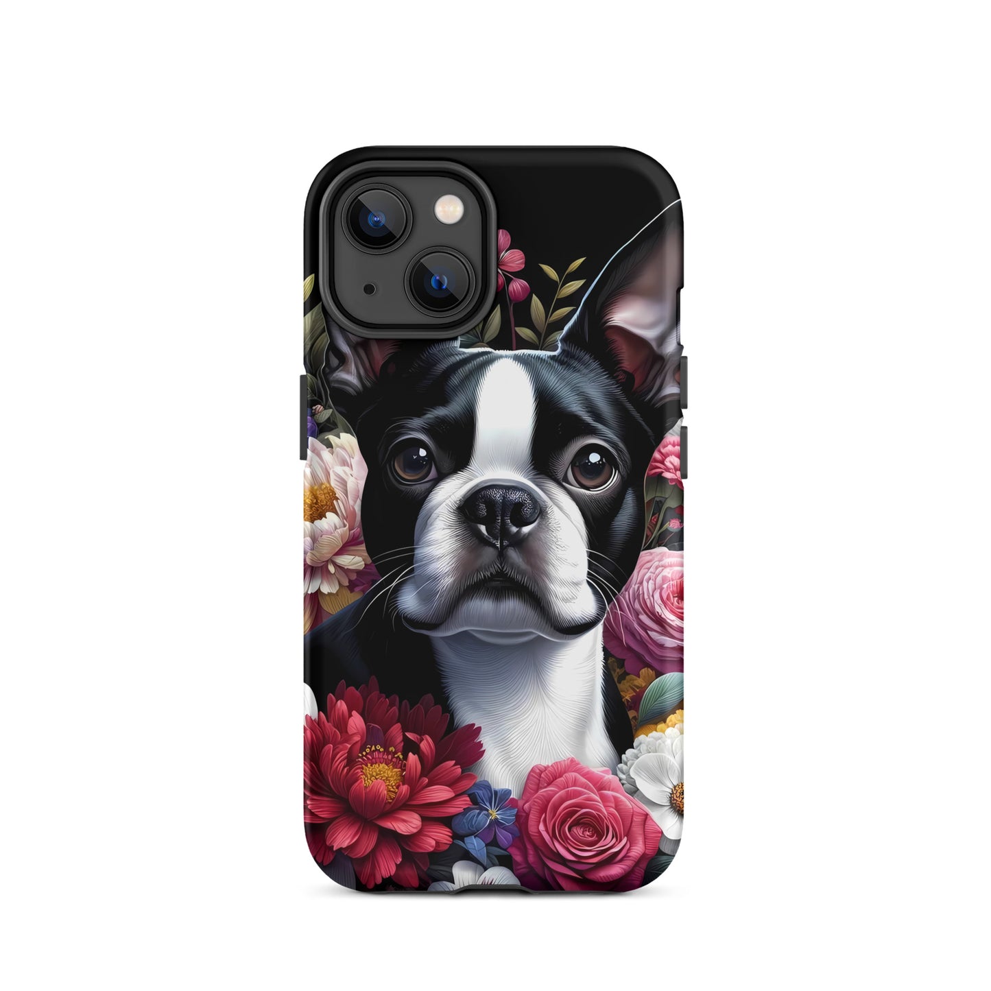 Floral Boston Terrier Dog Tough Case for iPhone