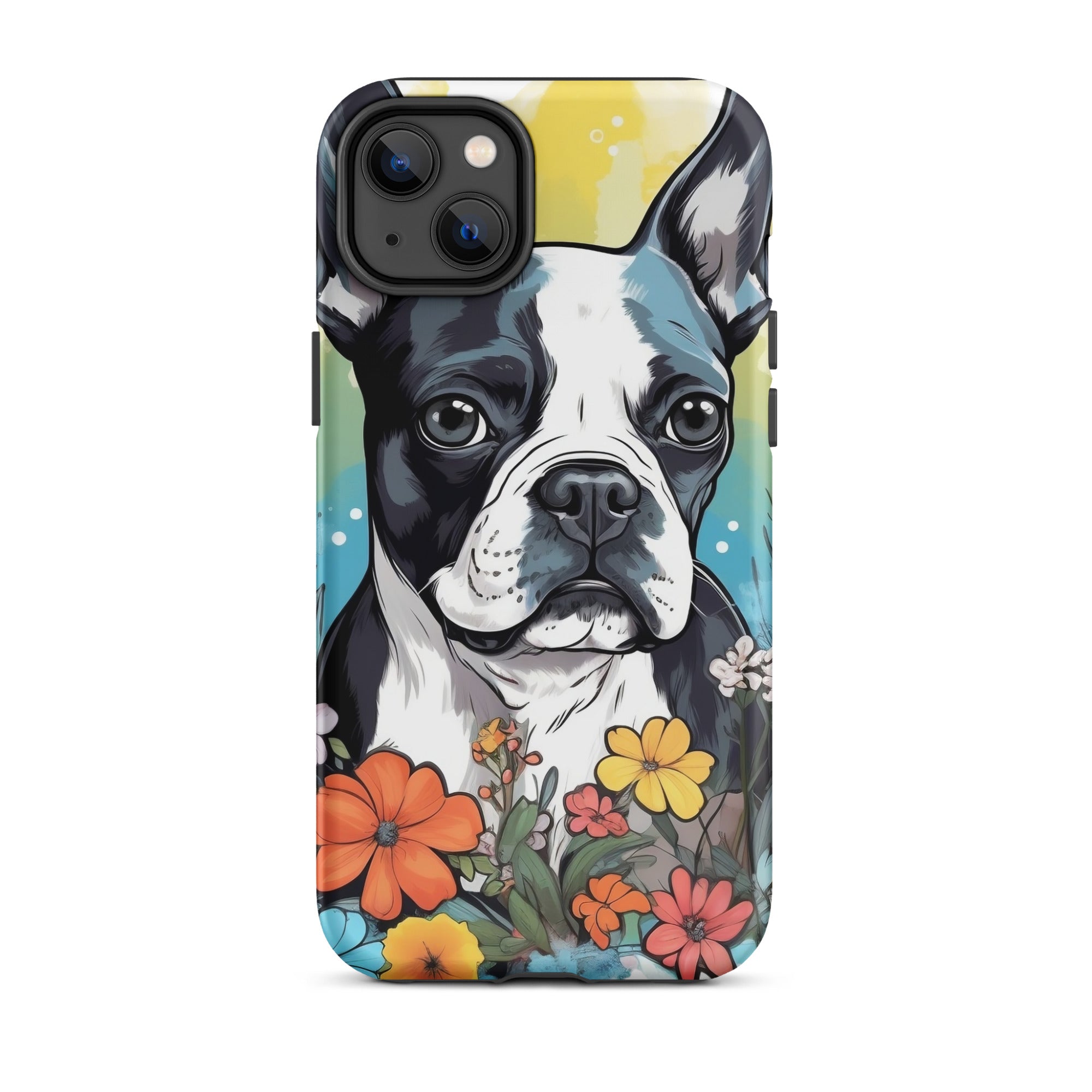 Boston Terrier Surrounded By Flowers Tough Case for iPhone