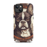 Vintage-Inspired Red Brown Boston Terrier Tough Case for iPhone . Matte iPhone 14 Plus