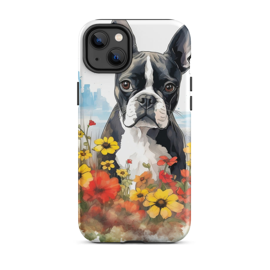 Boston Terrier Dog In A Garden Outside The City Tough Case for iPhone