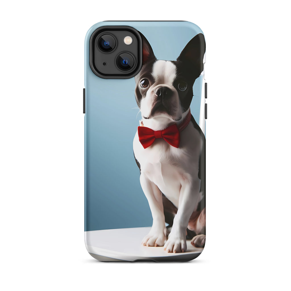 Dapper Boston Terrier in Red Bow Tie Seated on White Chair Tough Case for iPhone