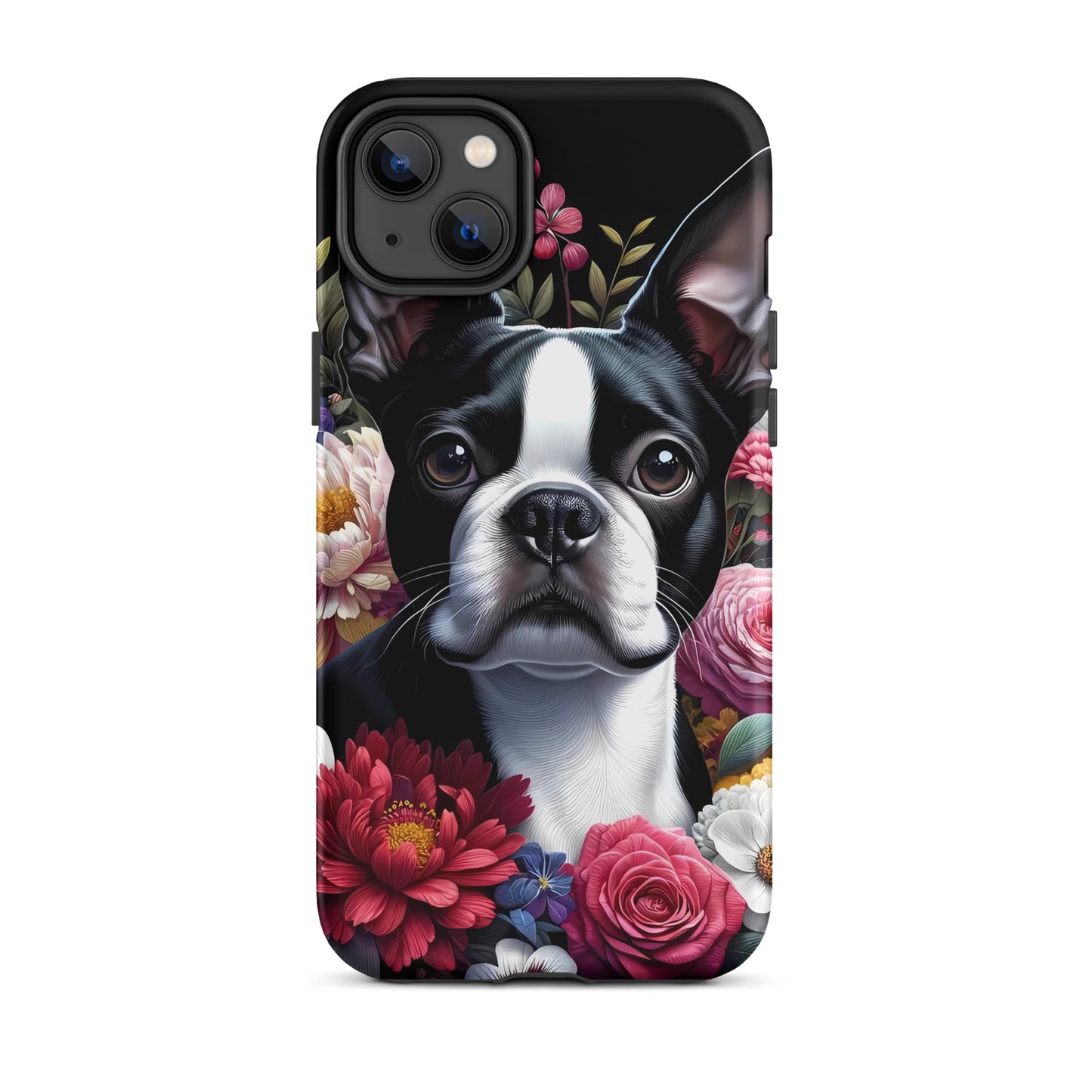 Floral Boston Terrier Dog Tough Case for iPhone