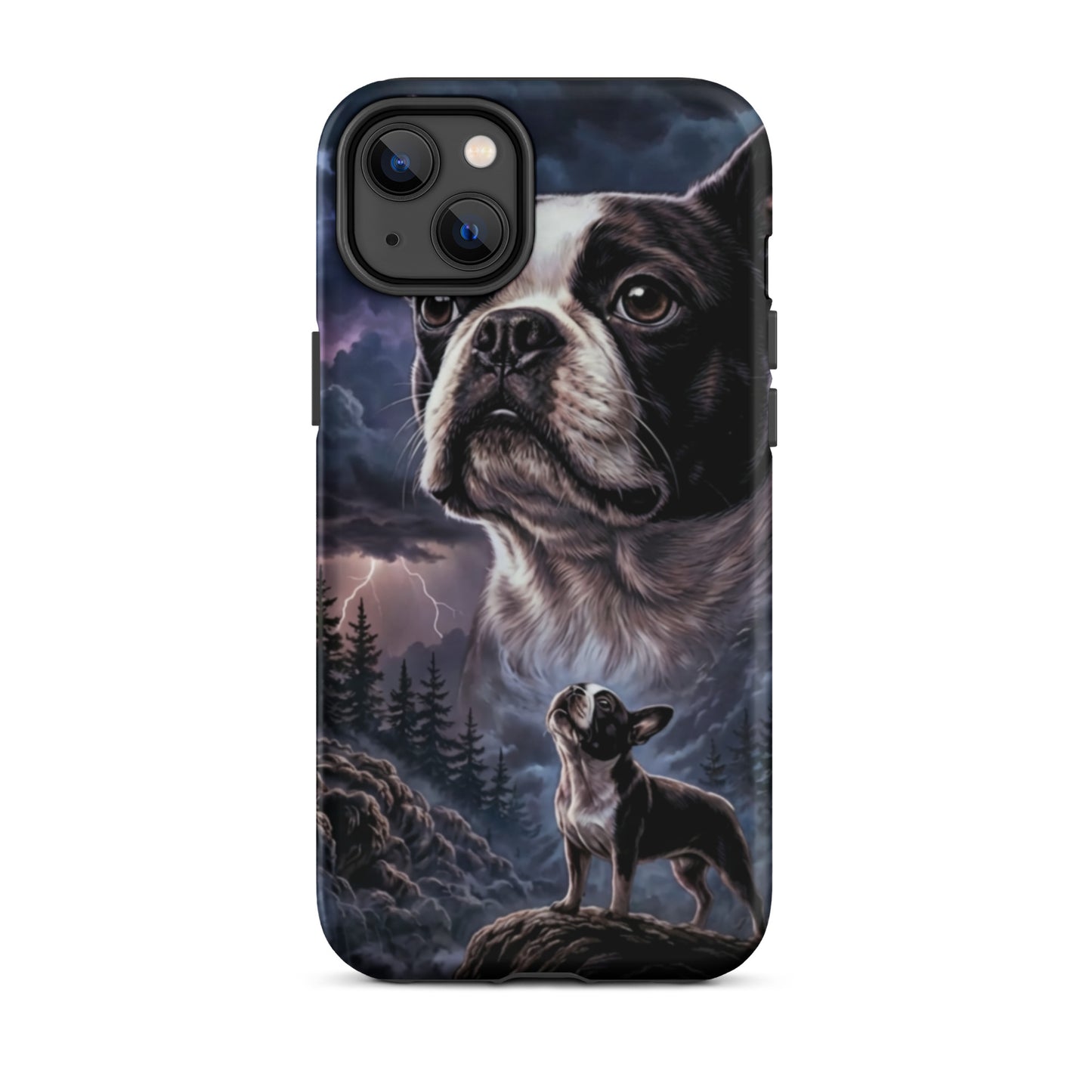 Storm Guardian – Majestic Boston Terrier Night Art Tough Case for iPhone . Matte iPhone 14 Plus