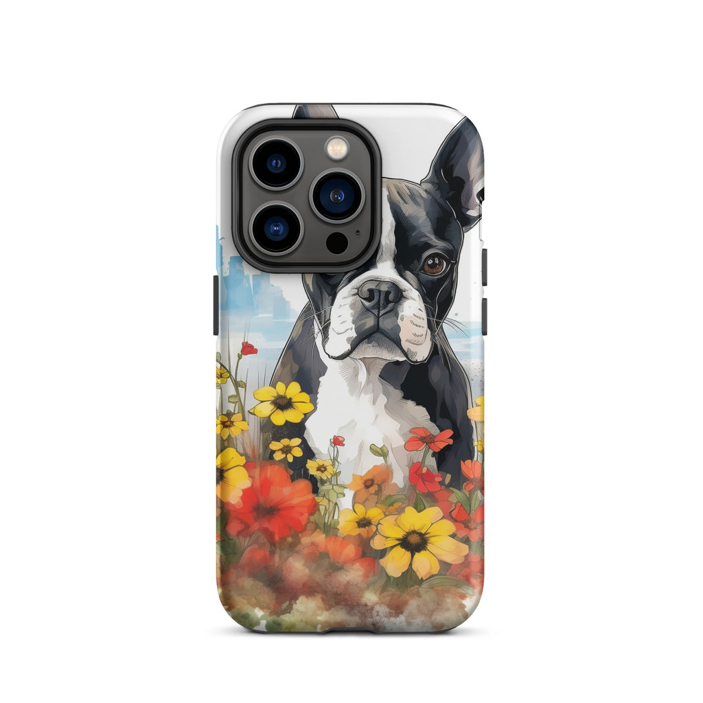 Boston Terrier Dog In A Garden Outside The City Tough Case for iPhone