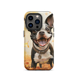 Cheerful Boston Terrier Dog Exploring A Park Watercolor Tough Case for iPhone . Matte iPhone 14 Pro