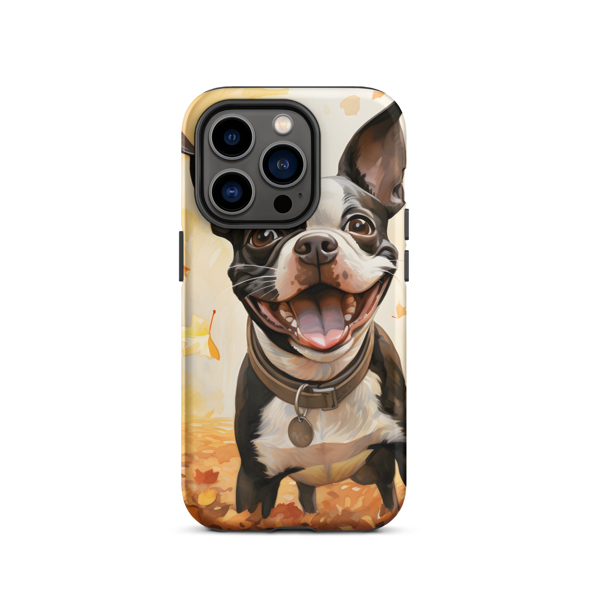 Cheerful Boston Terrier Dog Exploring A Park Watercolor Tough Case for iPhone . Matte iPhone 14 Pro