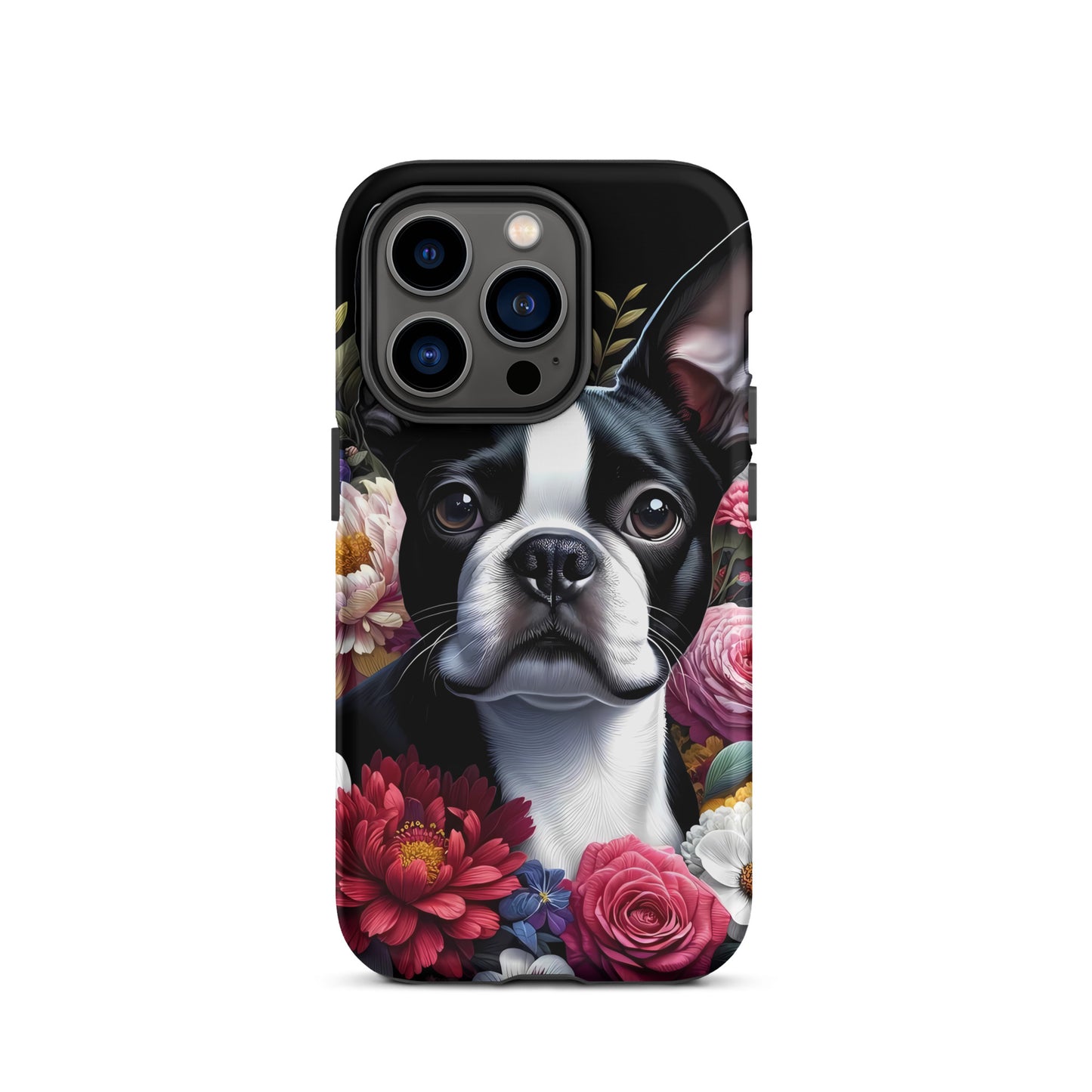Floral Boston Terrier Dog Tough Case for iPhone