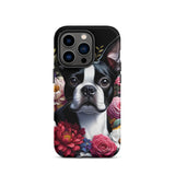 Floral Boston Terrier Dog Tough Case for iPhone