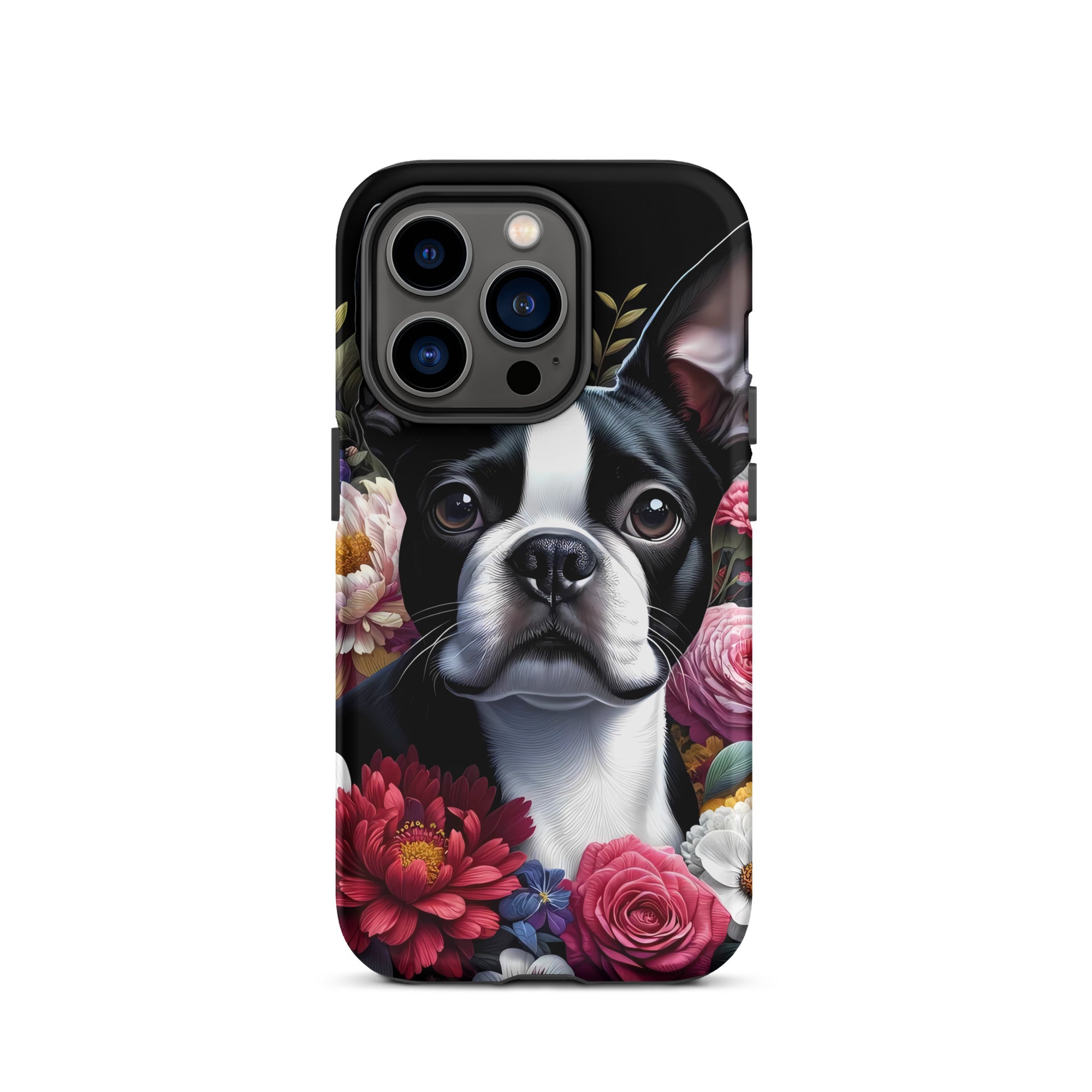 Floral Boston Terrier Dog Tough Case for iPhone