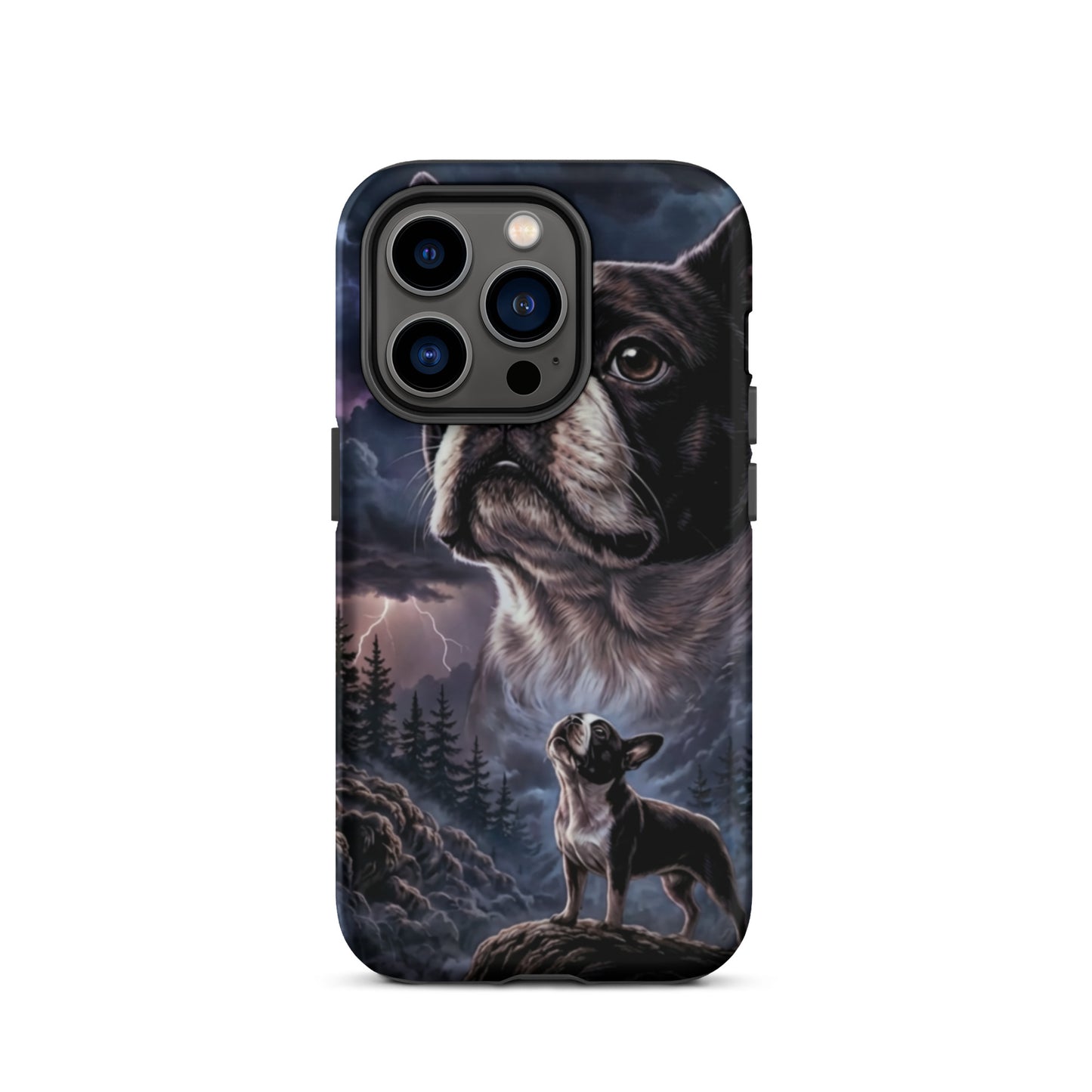 Storm Guardian – Majestic Boston Terrier Night Art Tough Case for iPhone . Matte iPhone 14 Pro