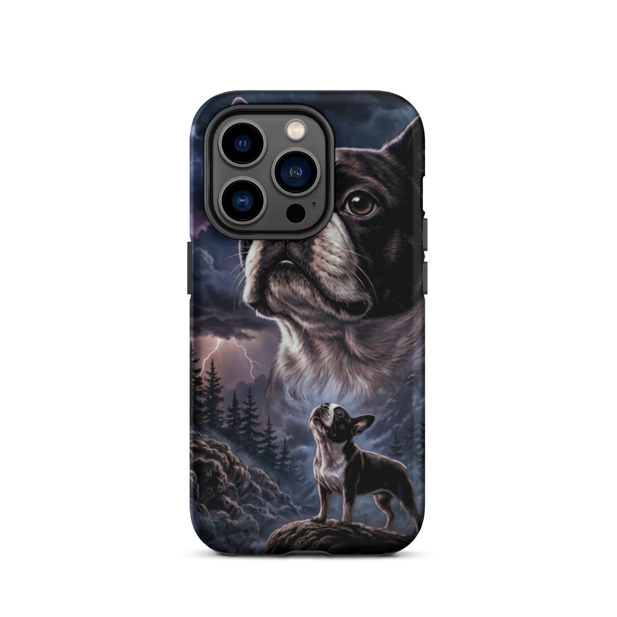 Storm Guardian – Majestic Boston Terrier Night Art Tough Case for iPhone . Matte iPhone 14 Pro
