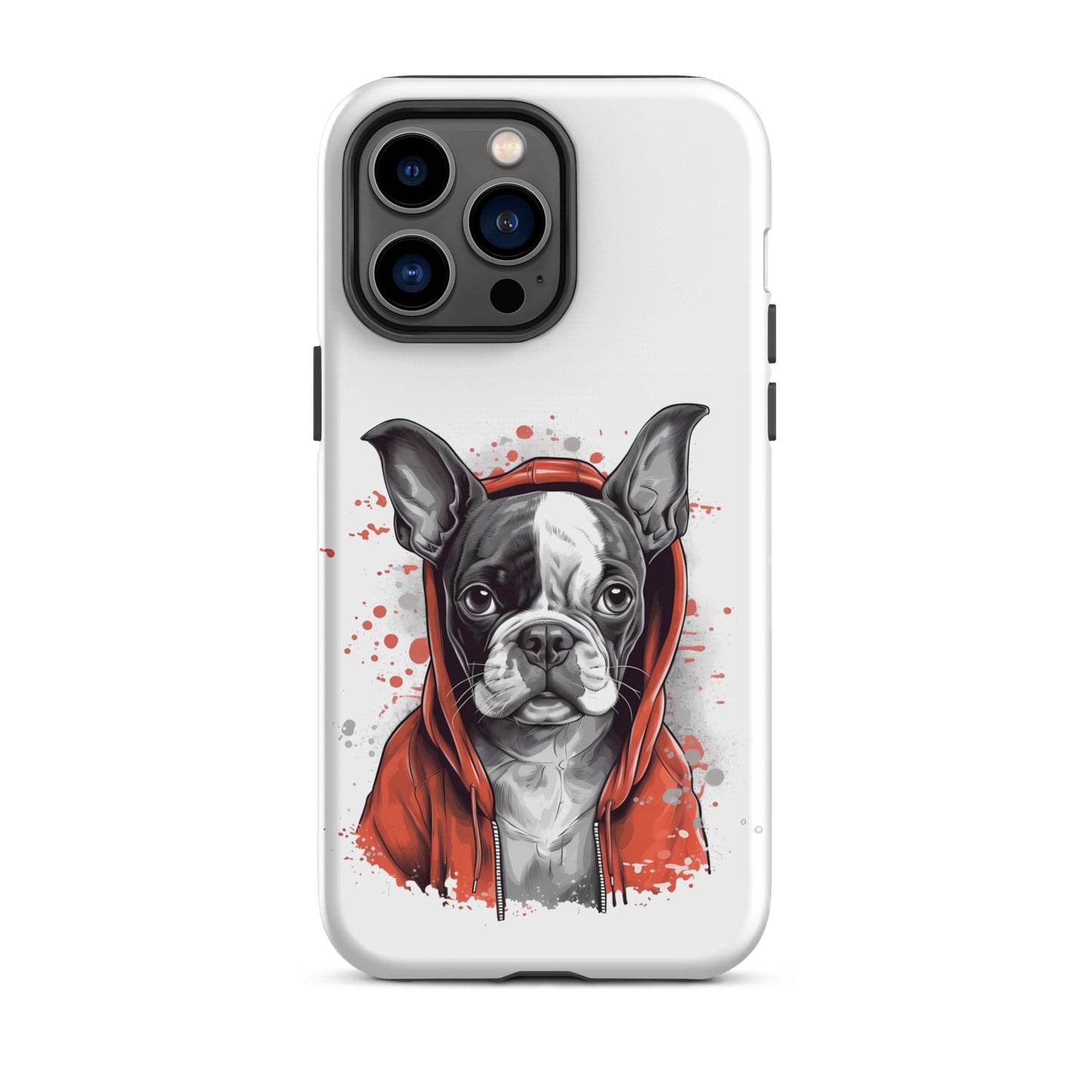 Boston Terrier in a Red Hoodie on Tough Case for iPhone