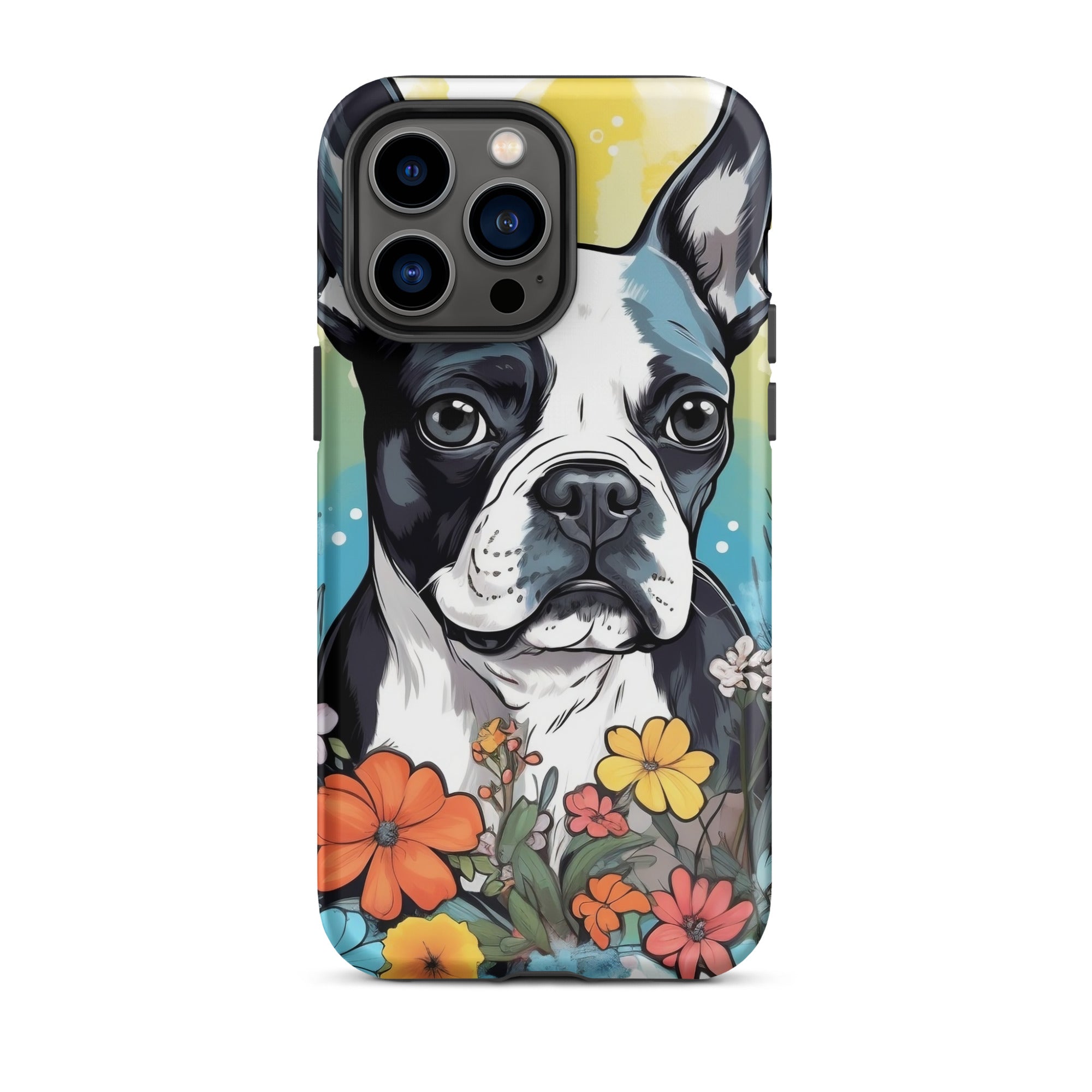 Boston Terrier Surrounded By Flowers Tough Case for iPhone