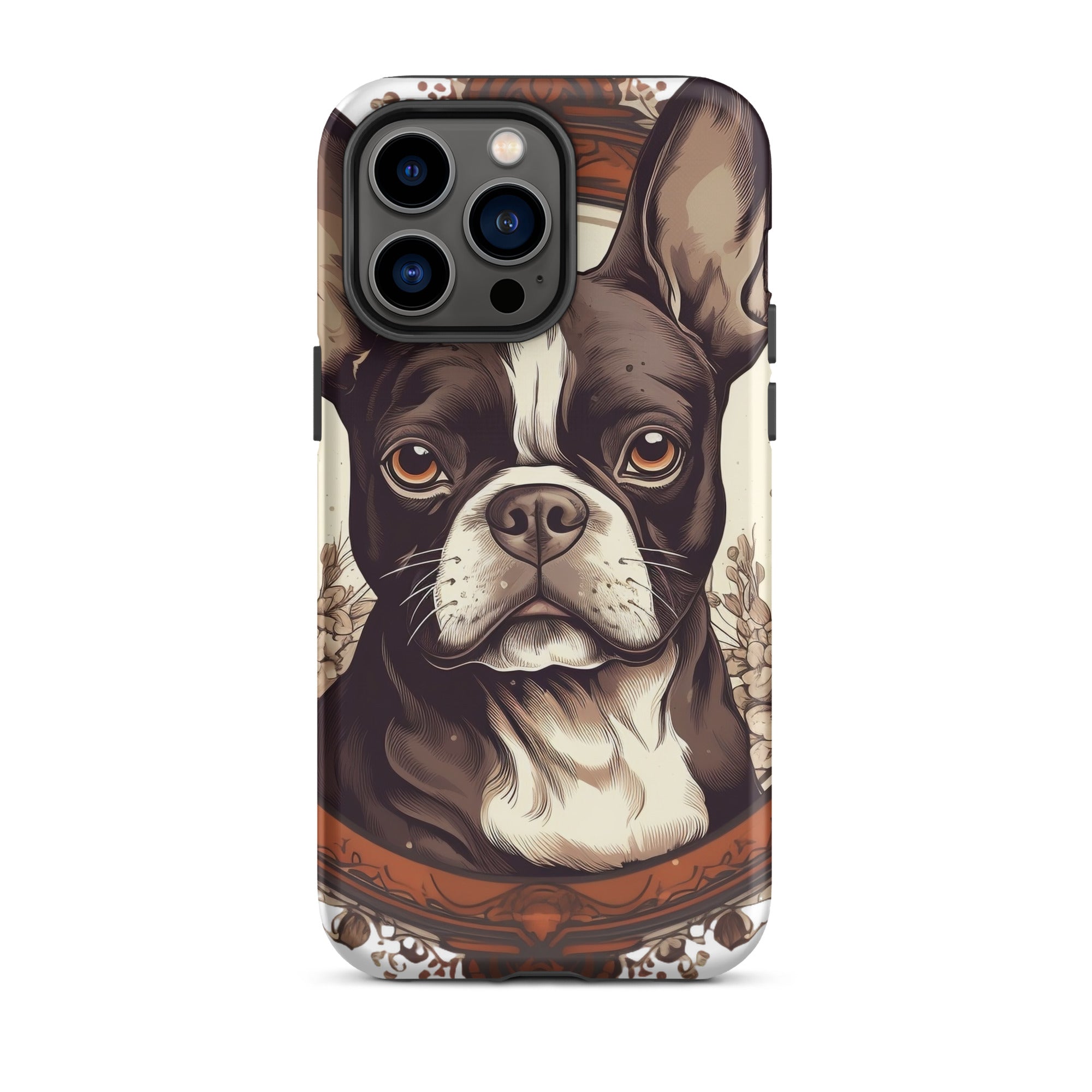 Vintage-Inspired Red Brown Boston Terrier Tough Case for iPhone . Matte iPhone 14 Pro Max