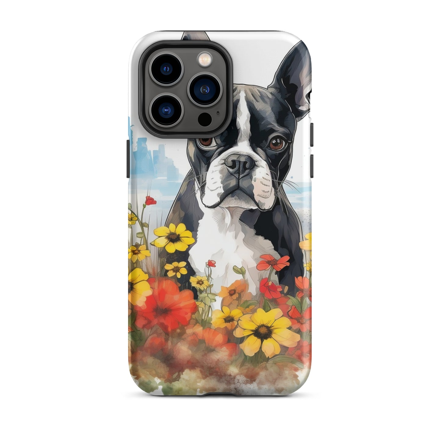 Boston Terrier Dog In A Garden Outside The City Tough Case for iPhone