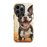 Cheerful Boston Terrier Dog Exploring A Park Watercolor Tough Case for iPhone . Matte iPhone 14 Pro Max