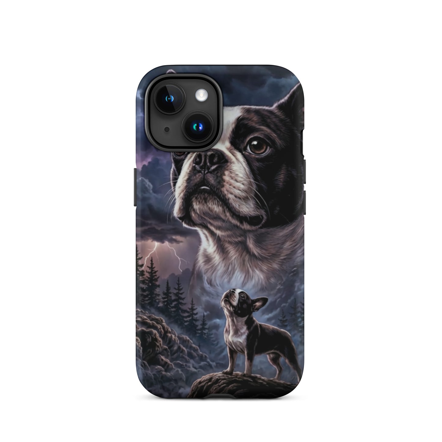 Storm Guardian – Majestic Boston Terrier Night Art Tough Case for iPhone . Matte iPhone 15