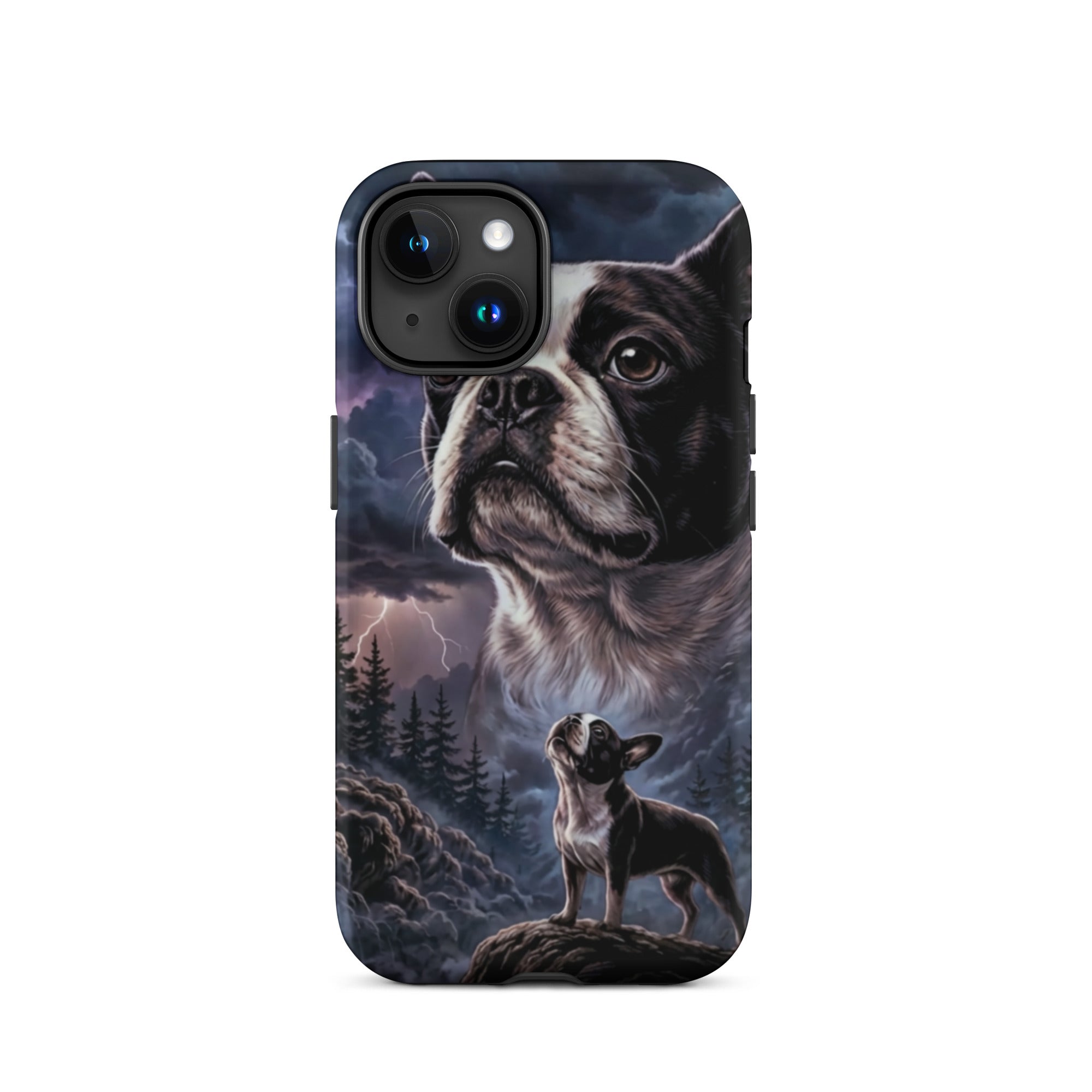 Storm Guardian – Majestic Boston Terrier Night Art Tough Case for iPhone . Matte iPhone 15