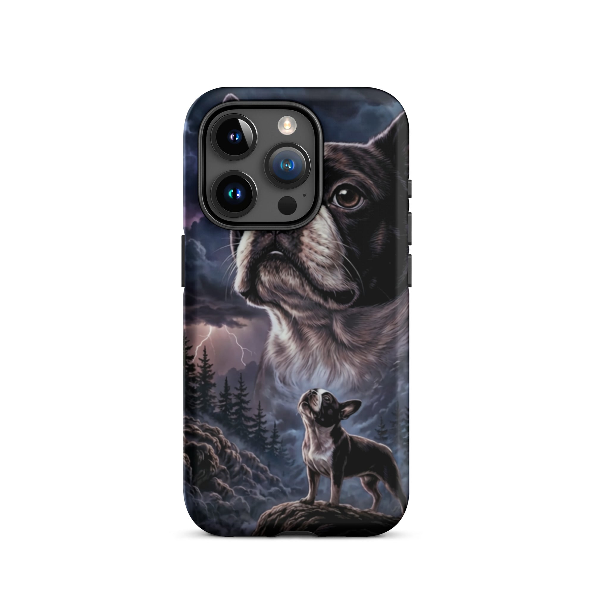 Storm Guardian – Majestic Boston Terrier Night Art Tough Case for iPhone . Matte iPhone 15 Pro