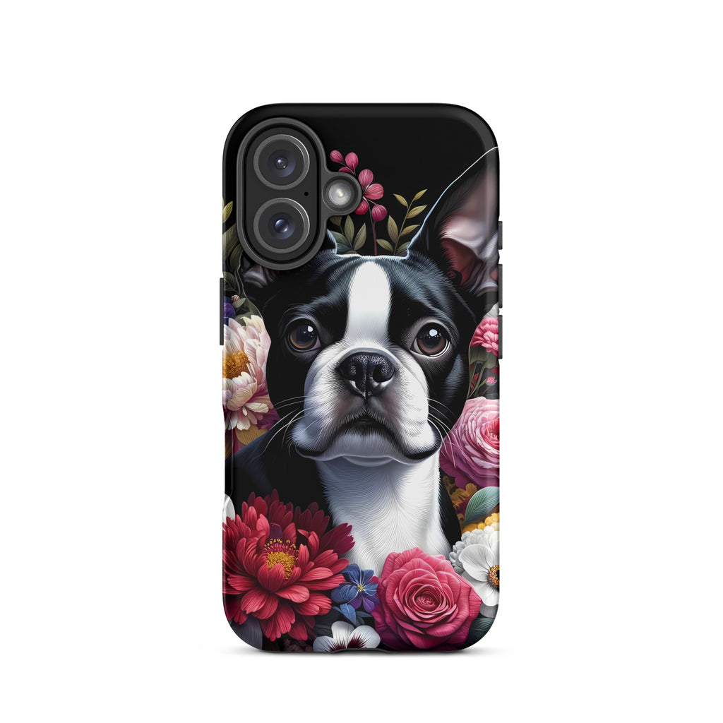 Floral Boston Terrier Dog Tough Case for iPhone