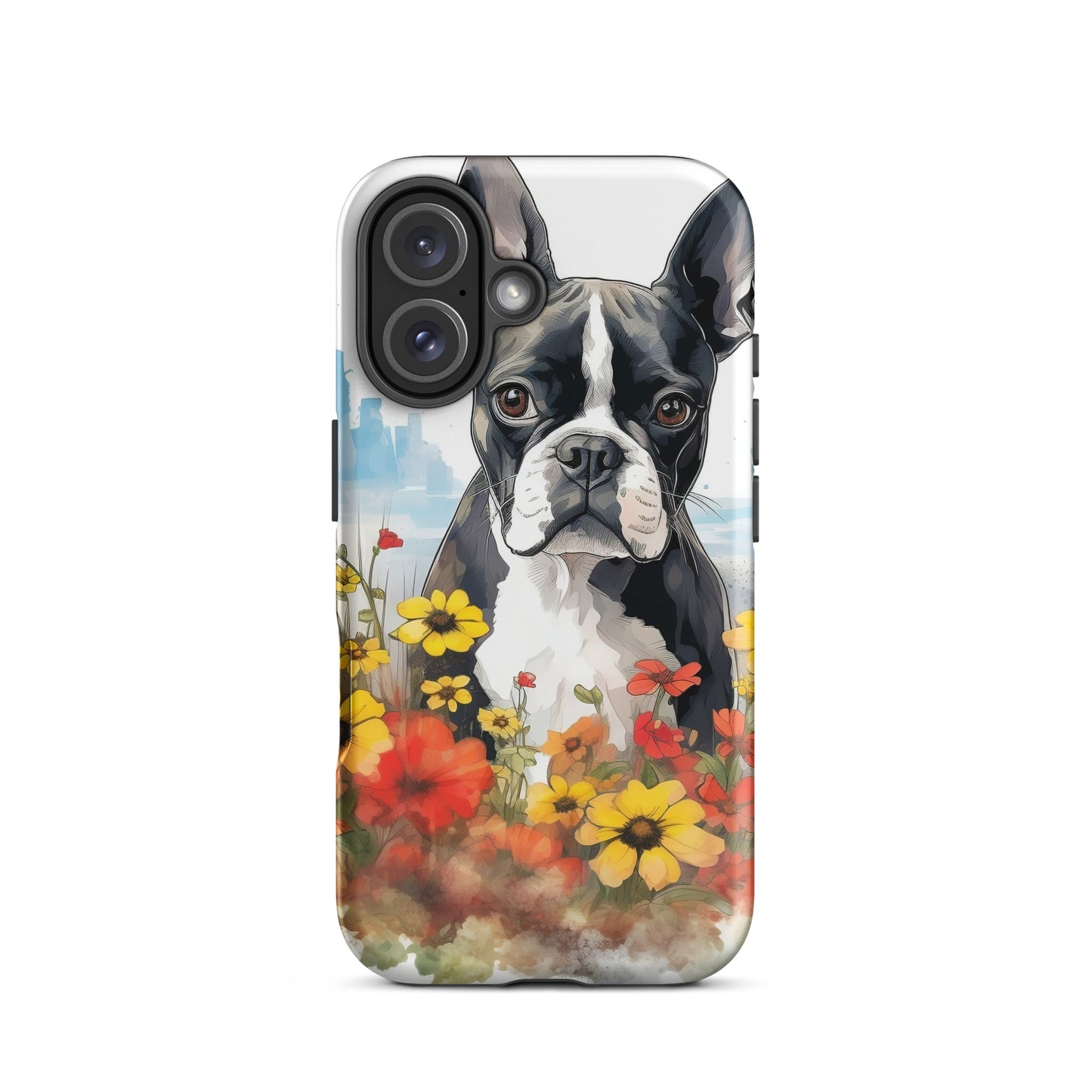 Boston Terrier Dog In A Garden Outside The City Tough Case for iPhone