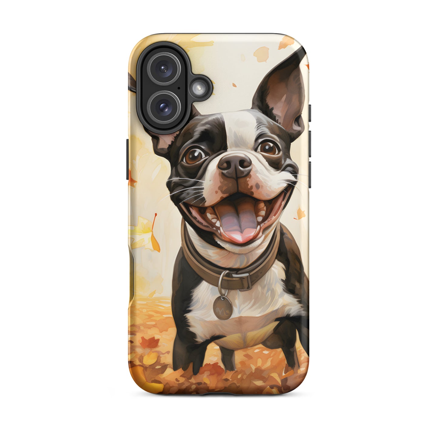 Cheerful Boston Terrier Dog Exploring A Park Watercolor Tough Case for iPhone . Matte iPhone 16 Plus