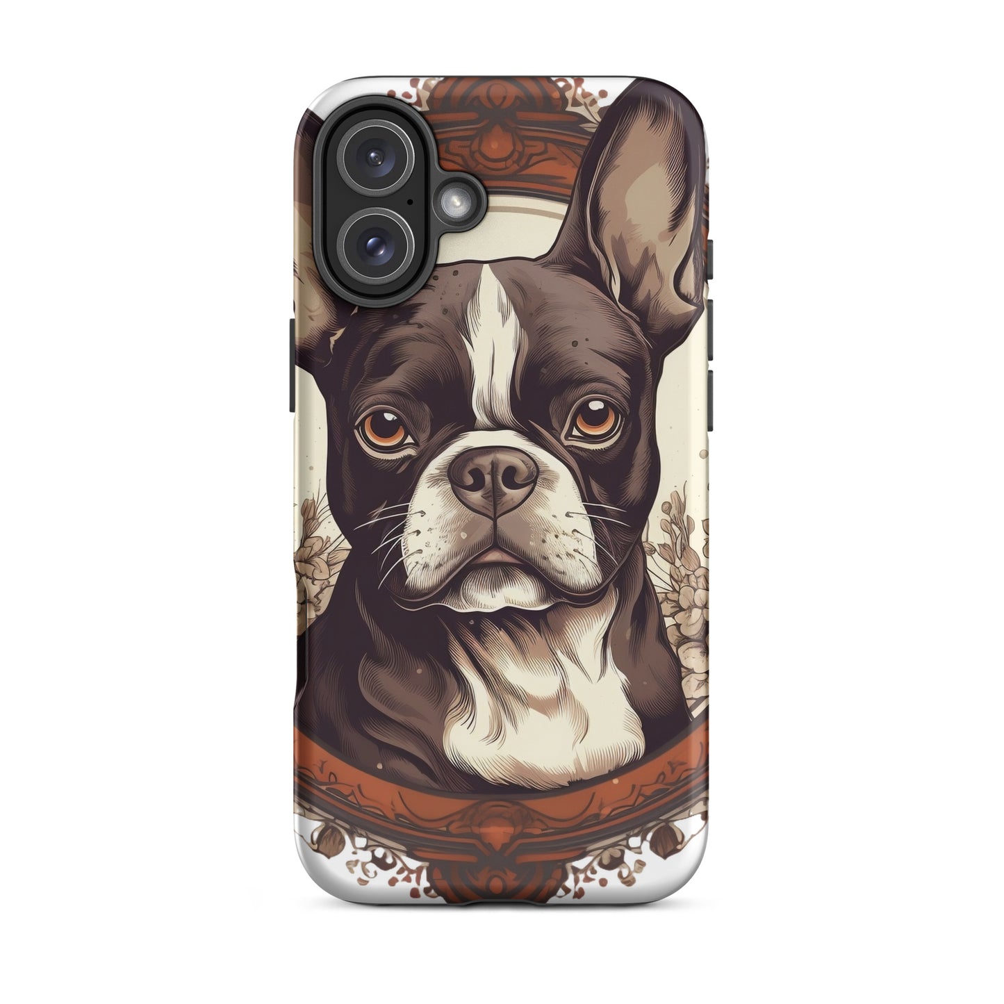 Vintage-Inspired Red Brown Boston Terrier Tough Case for iPhone . Matte iPhone 16 Plus