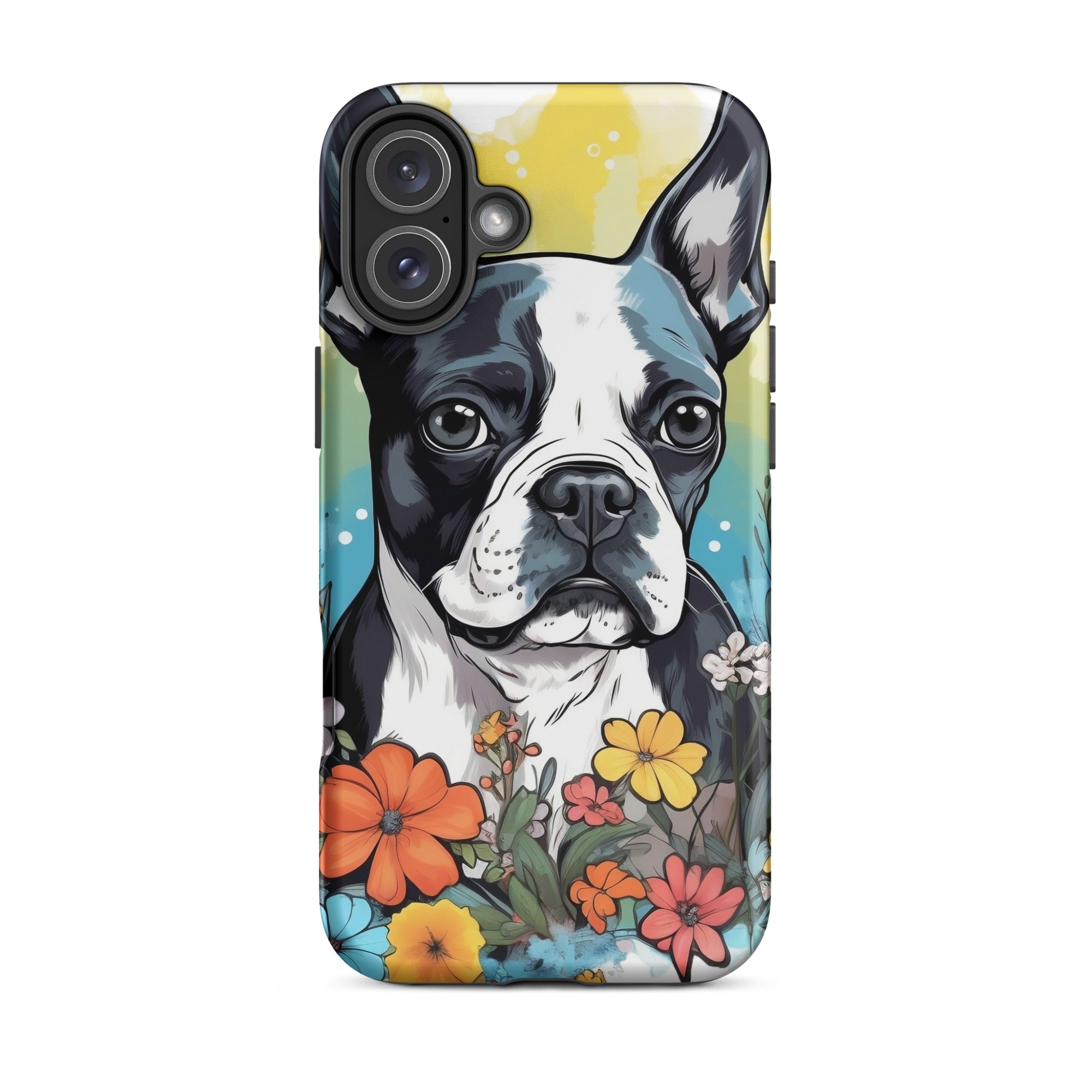 Boston Terrier Surrounded By Flowers Tough Case for iPhone