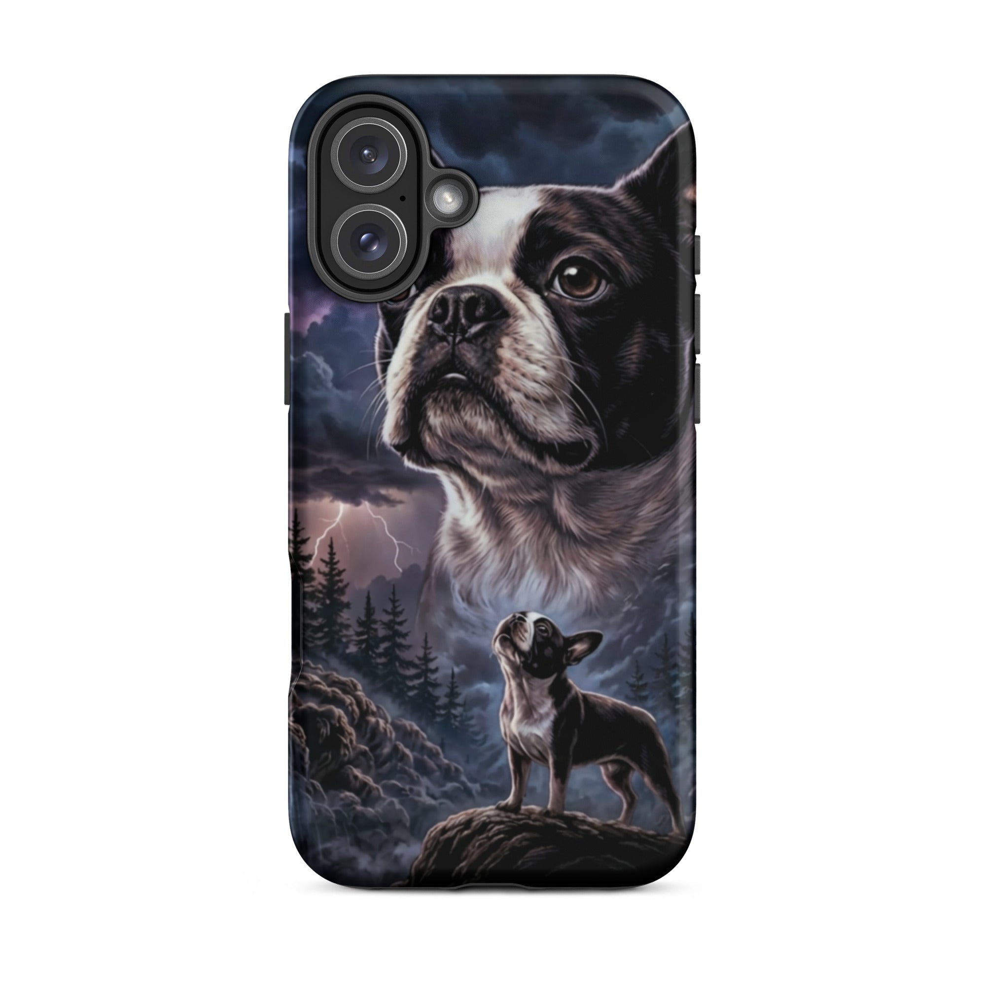 Storm Guardian – Majestic Boston Terrier Night Art Tough Case for iPhone . Matte iPhone 16 Plus