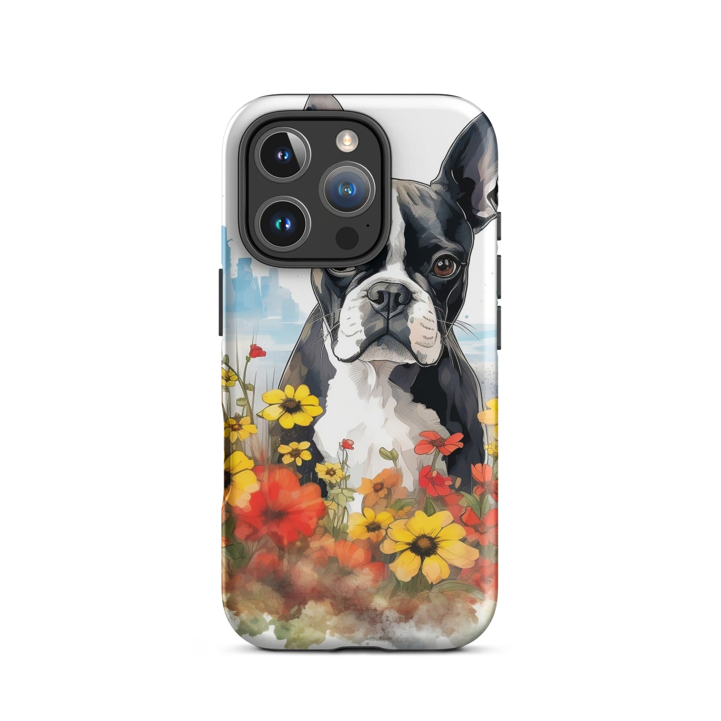 Boston Terrier Dog In A Garden Outside The City Tough Case for iPhone
