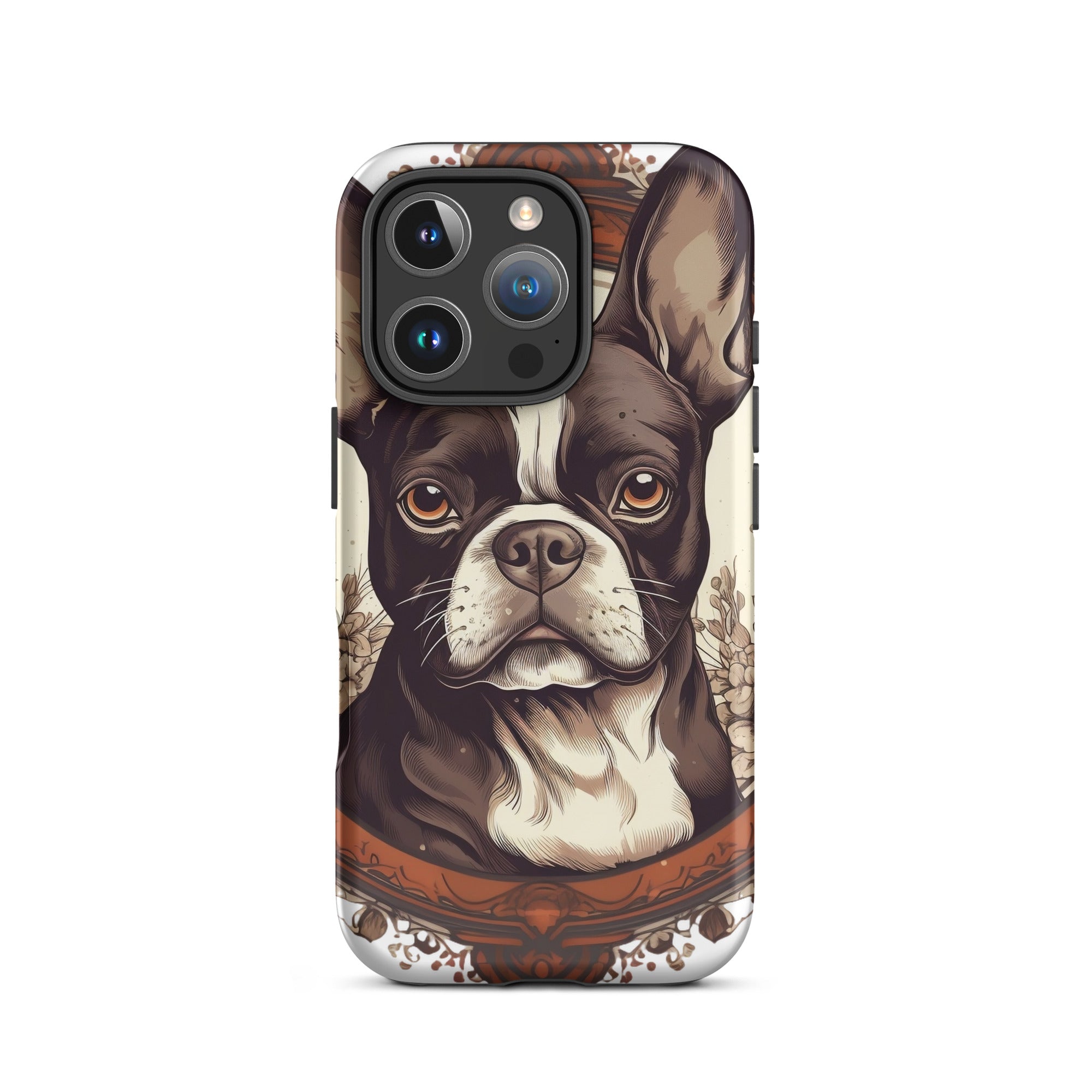 Vintage-Inspired Red Brown Boston Terrier Tough Case for iPhone . Matte iPhone 16 Pro