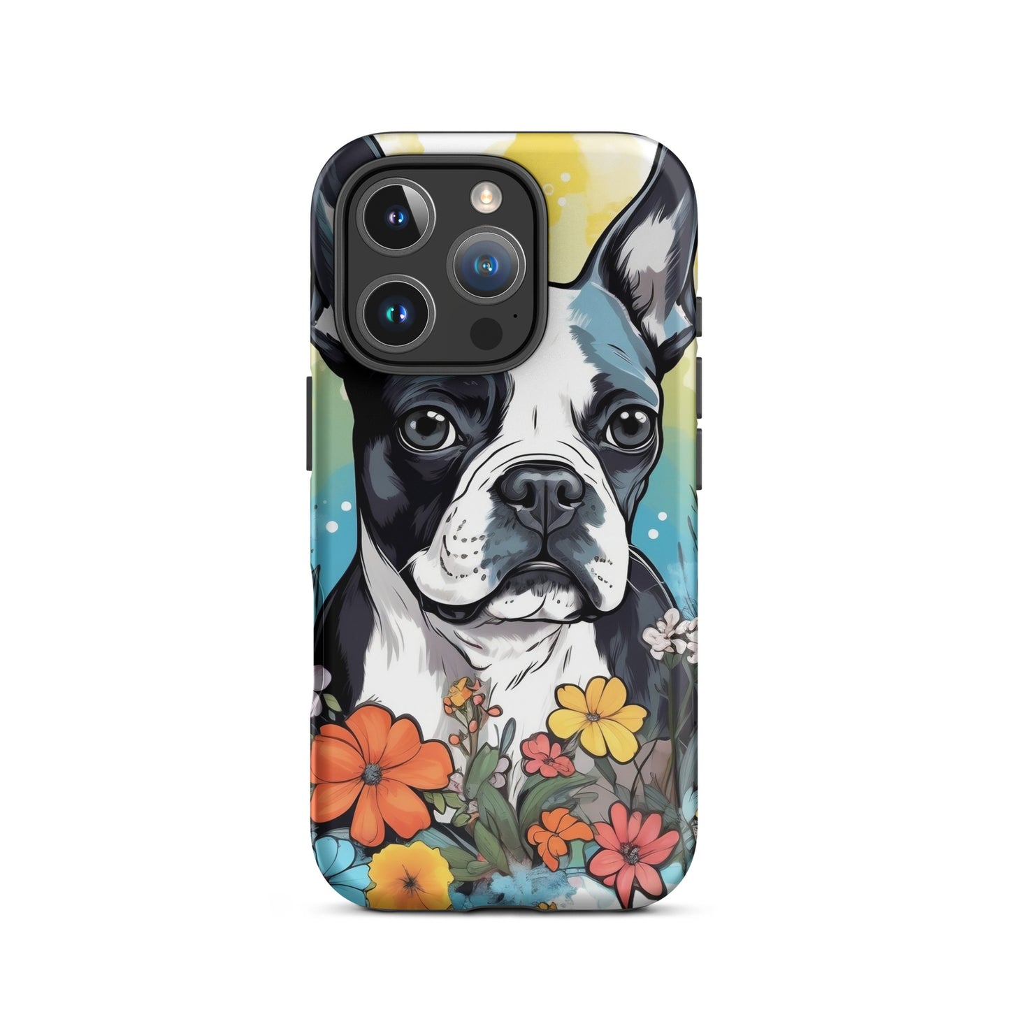 Boston Terrier Surrounded By Flowers Tough Case for iPhone
