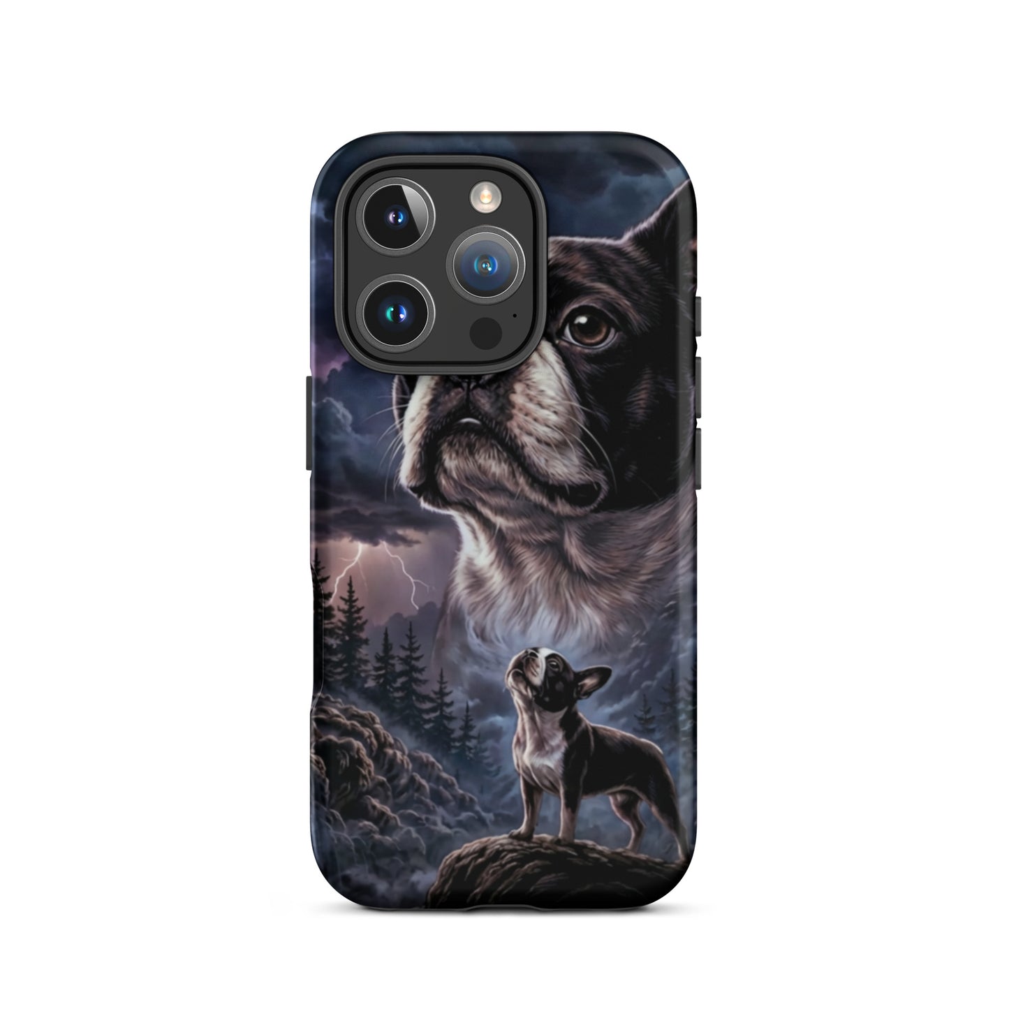 Storm Guardian – Majestic Boston Terrier Night Art Tough Case for iPhone . Matte iPhone 16 Pro