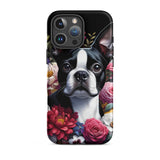 Floral Boston Terrier Dog Tough Case for iPhone