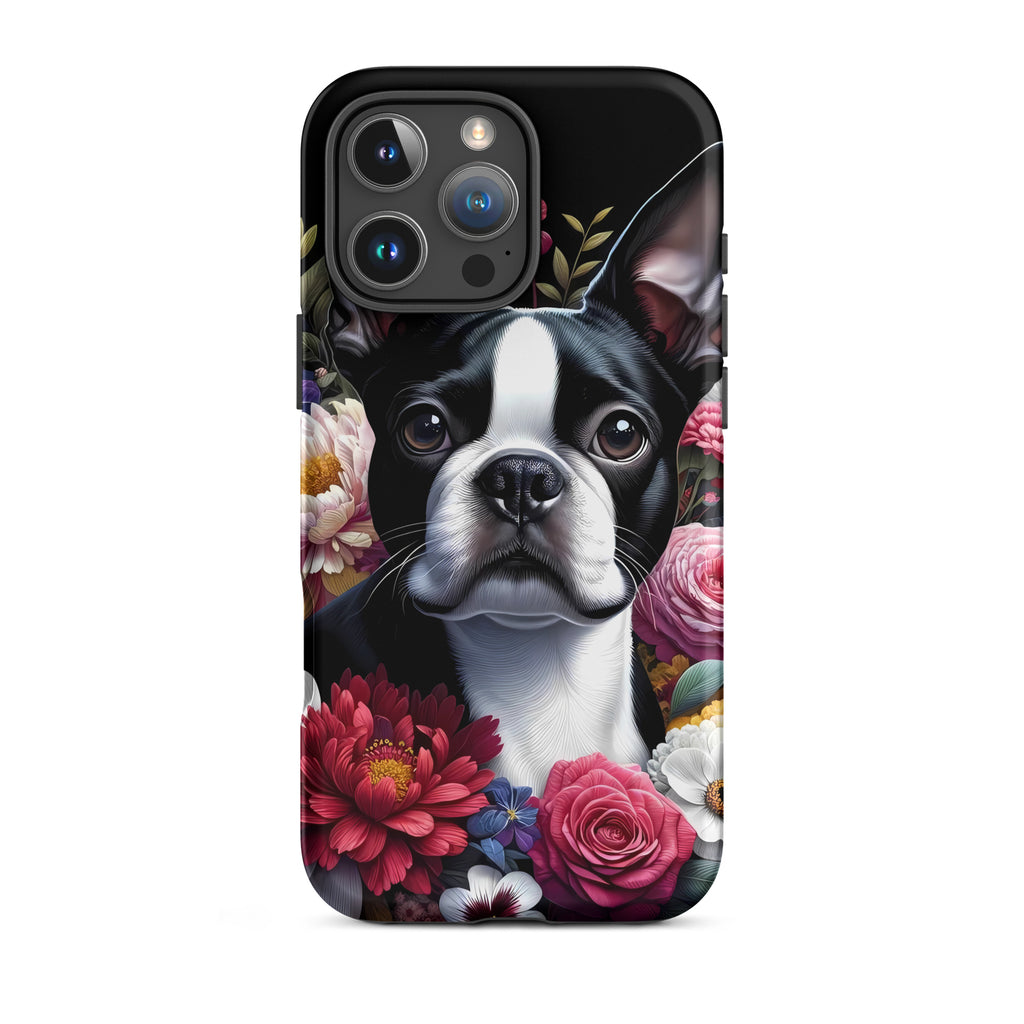 Floral Boston Terrier Dog Tough Case for iPhone