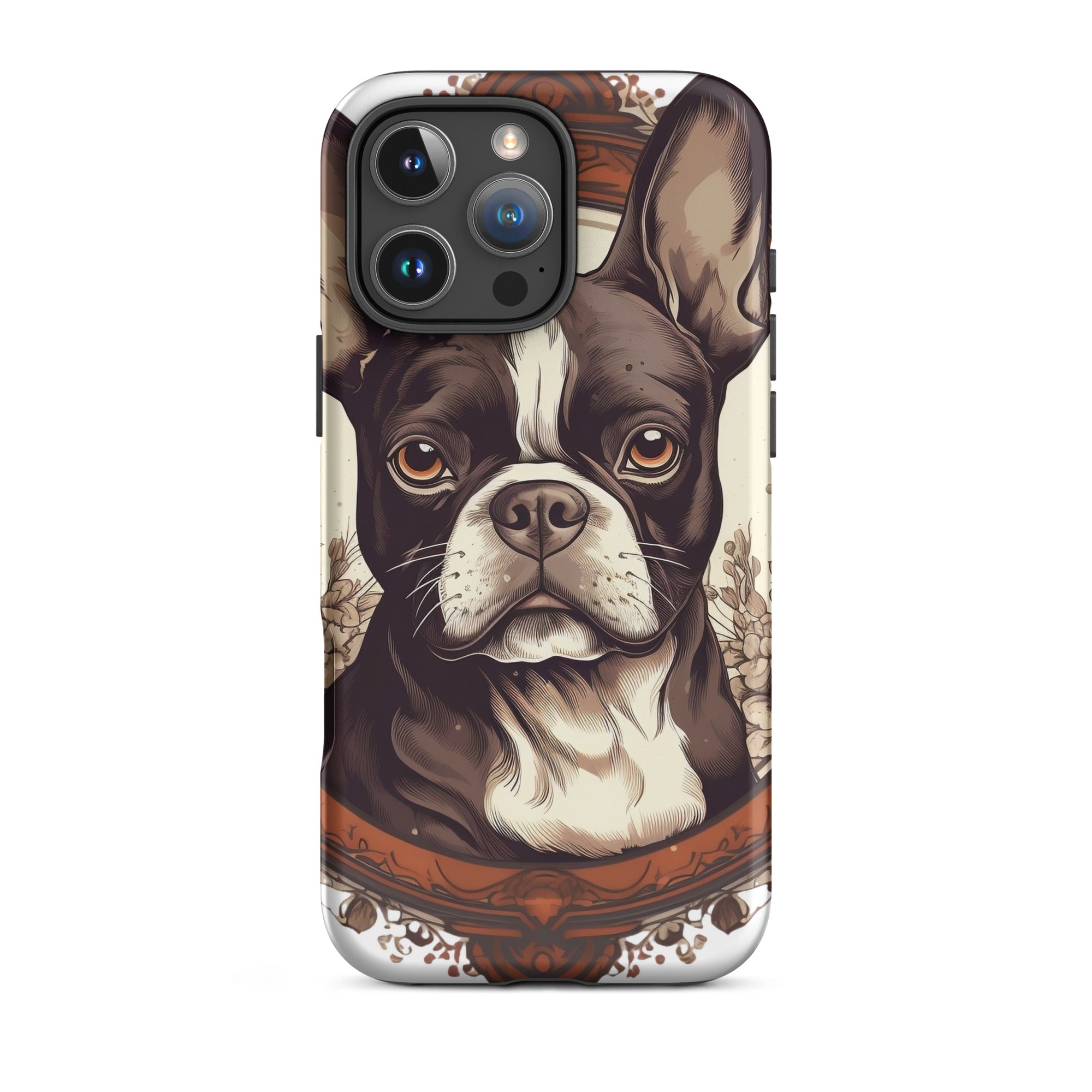 Vintage-Inspired Red Brown Boston Terrier Tough Case for iPhone . Matte iPhone 16 Pro Max