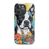 Boston Terrier Surrounded By Flowers Tough Case for iPhone