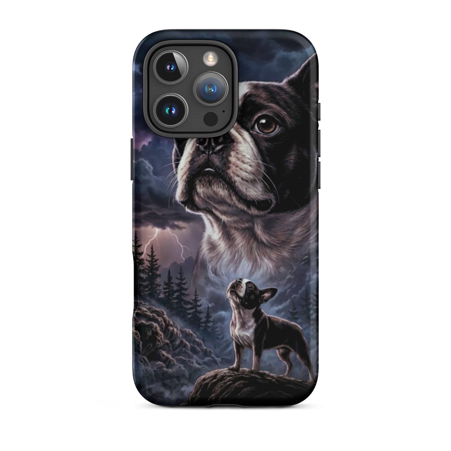 Storm Guardian – Majestic Boston Terrier Night Art Tough Case for iPhone . Matte iPhone 16 Pro Max