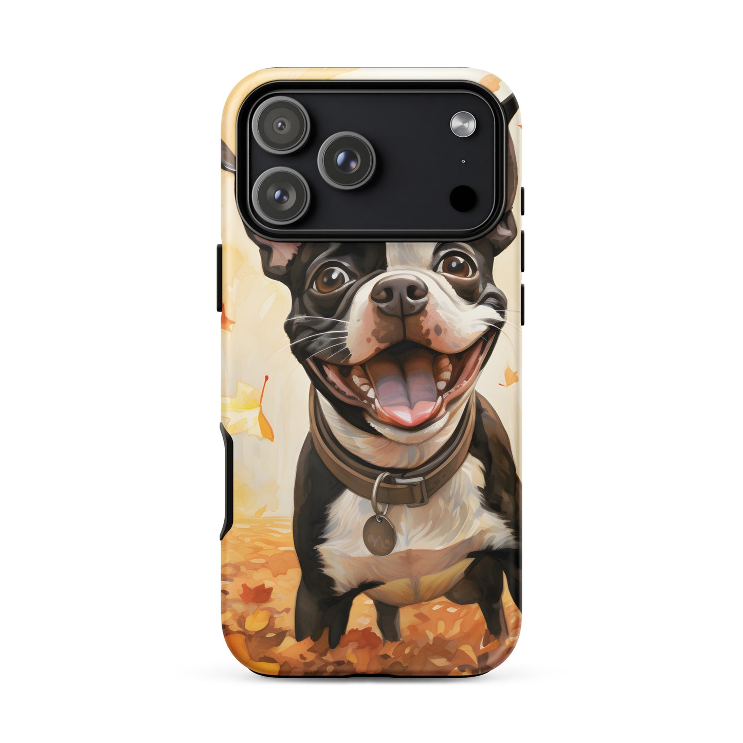 Cheerful Boston Terrier Dog Exploring A Park Watercolor Tough Case for iPhone . Matte iPhone 17 Pro Max