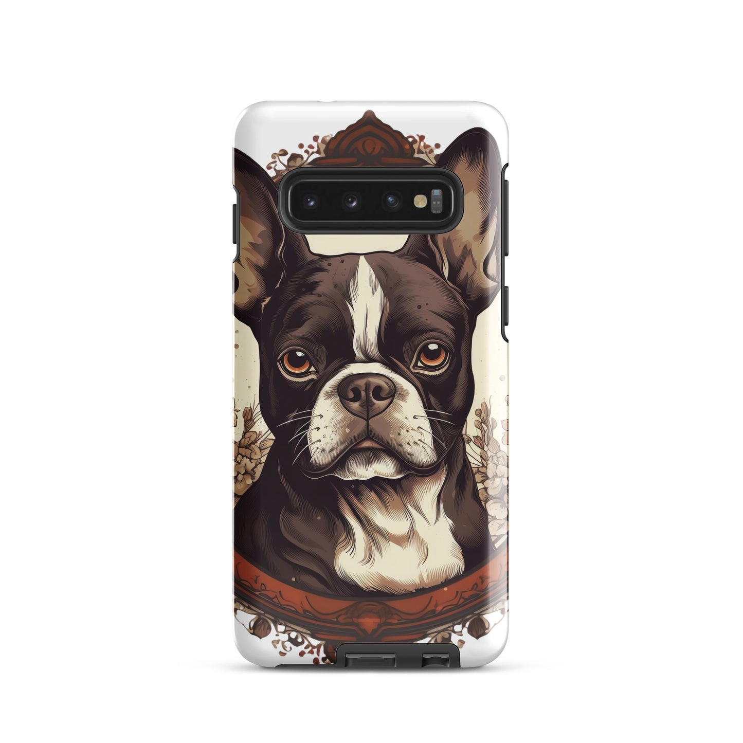 Vintage-Inspired Red Brown Boston Terrier Tough case for Samsung . Glossy Samsung Galaxy S10