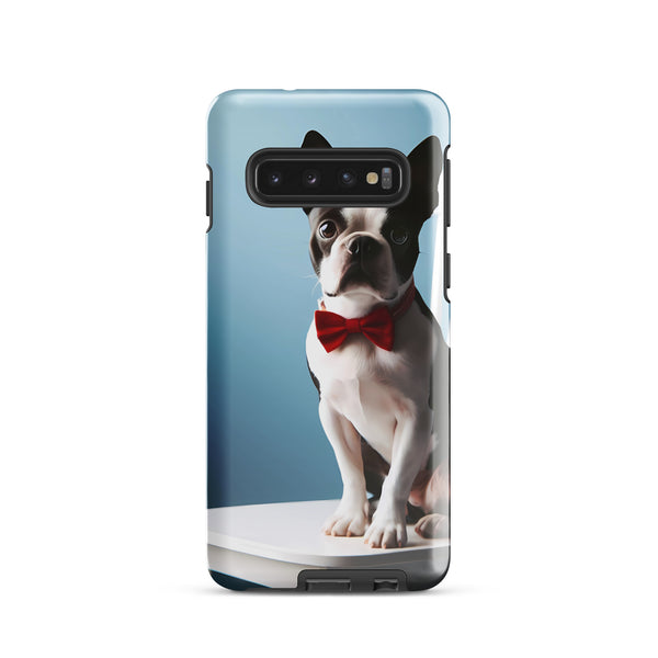 Dapper Boston Terrier in Red Bow Tie Seated on White Chair Tough case for Samsung