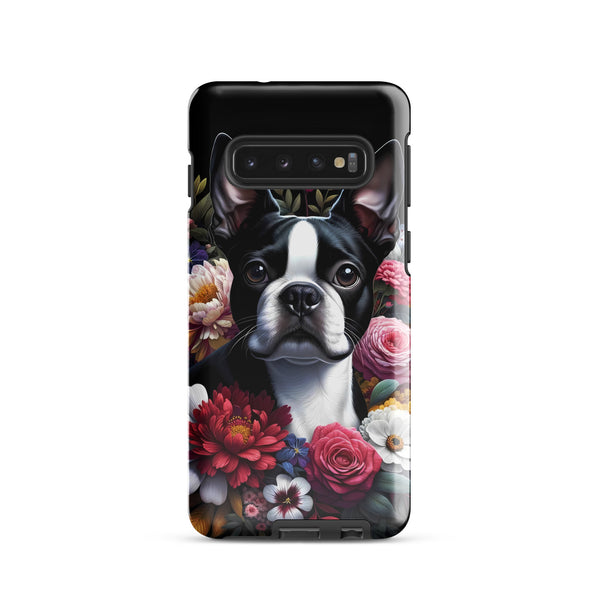 Floral Boston Terrier Dog Tough case for Samsung