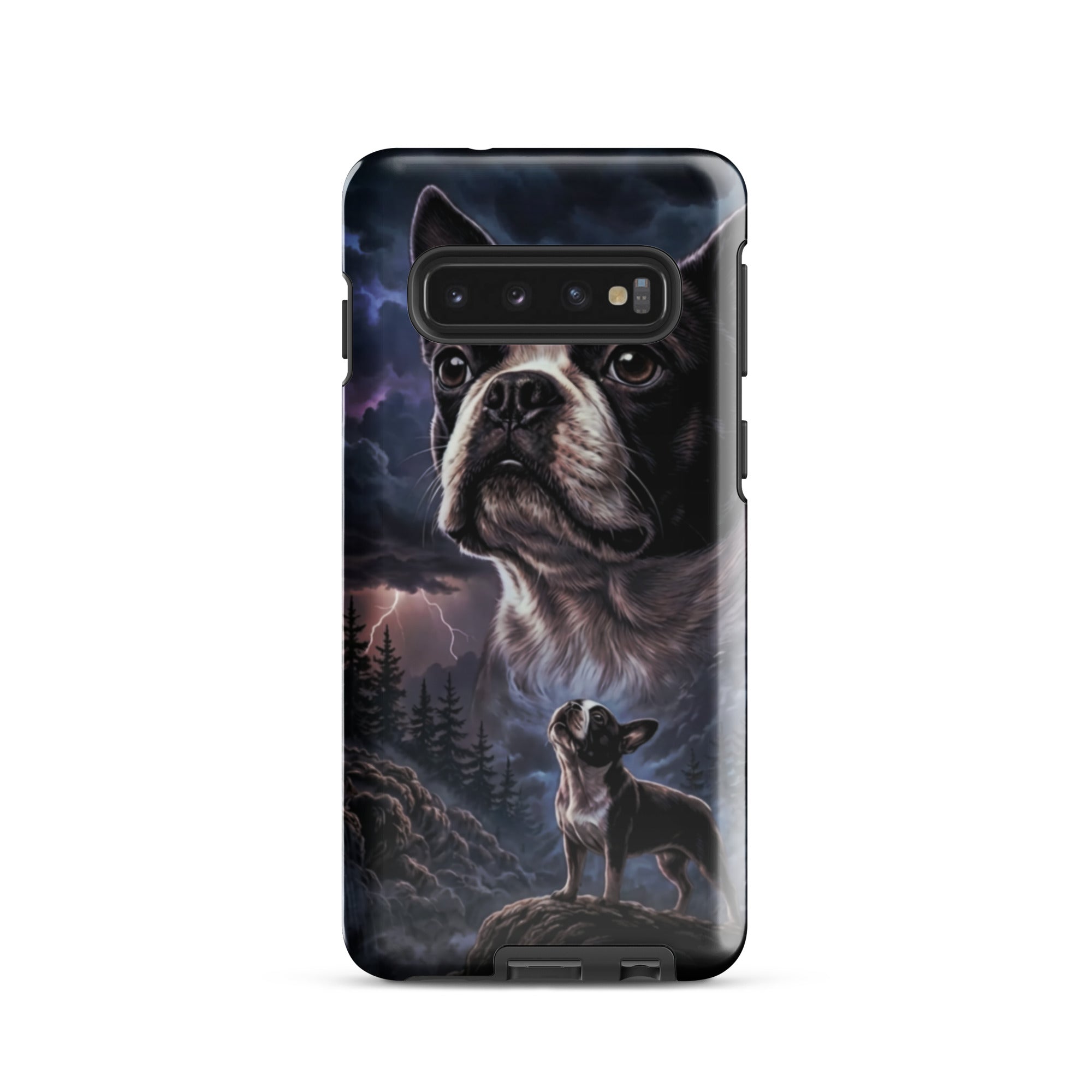 Storm Guardian – Majestic Boston Terrier Night Art Tough Case for Samsung . Glossy Samsung Galaxy S10
