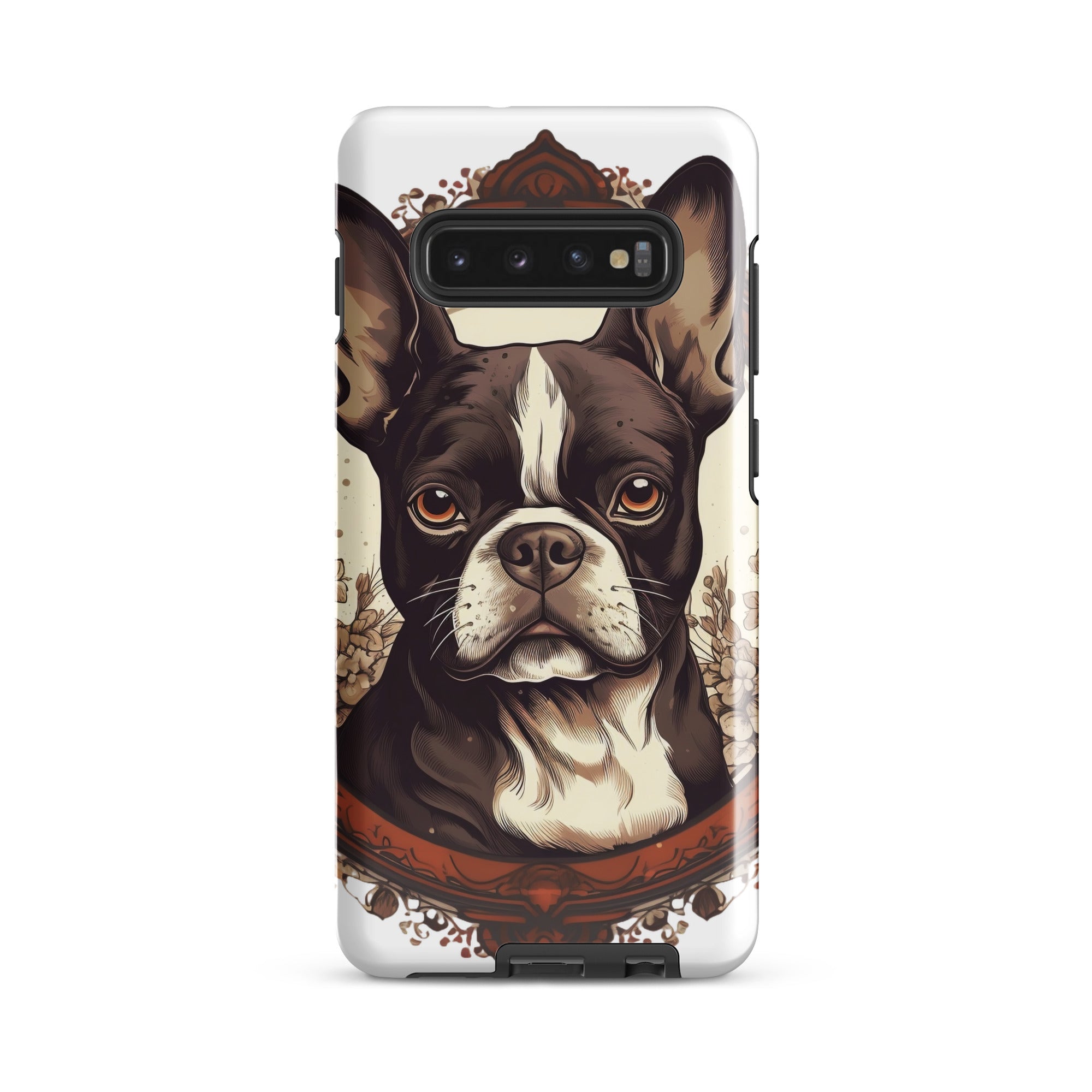 Vintage-Inspired Red Brown Boston Terrier Tough case for Samsung . Glossy Samsung Galaxy S10 Plus