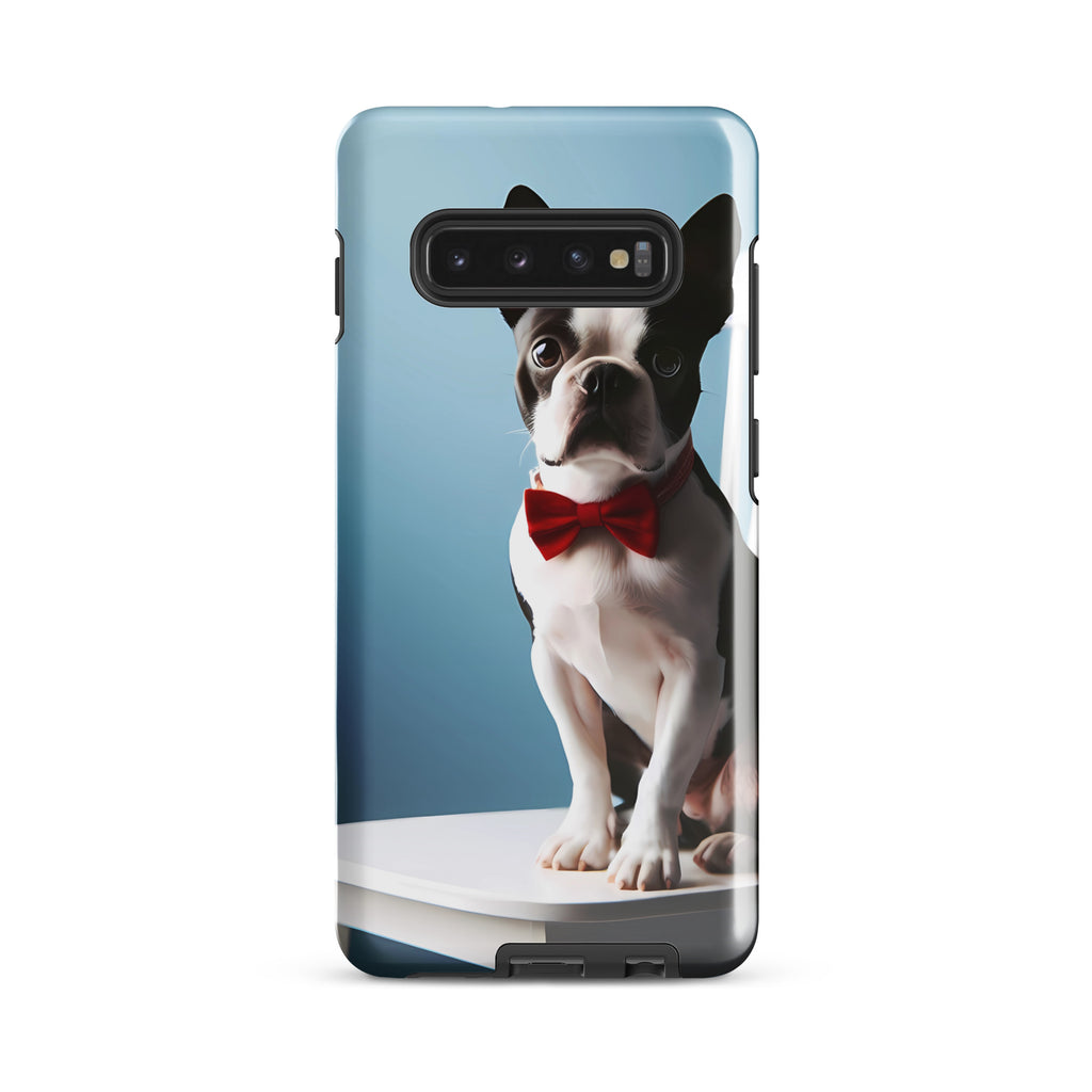 Dapper Boston Terrier in Red Bow Tie Seated on White Chair Tough case for Samsung