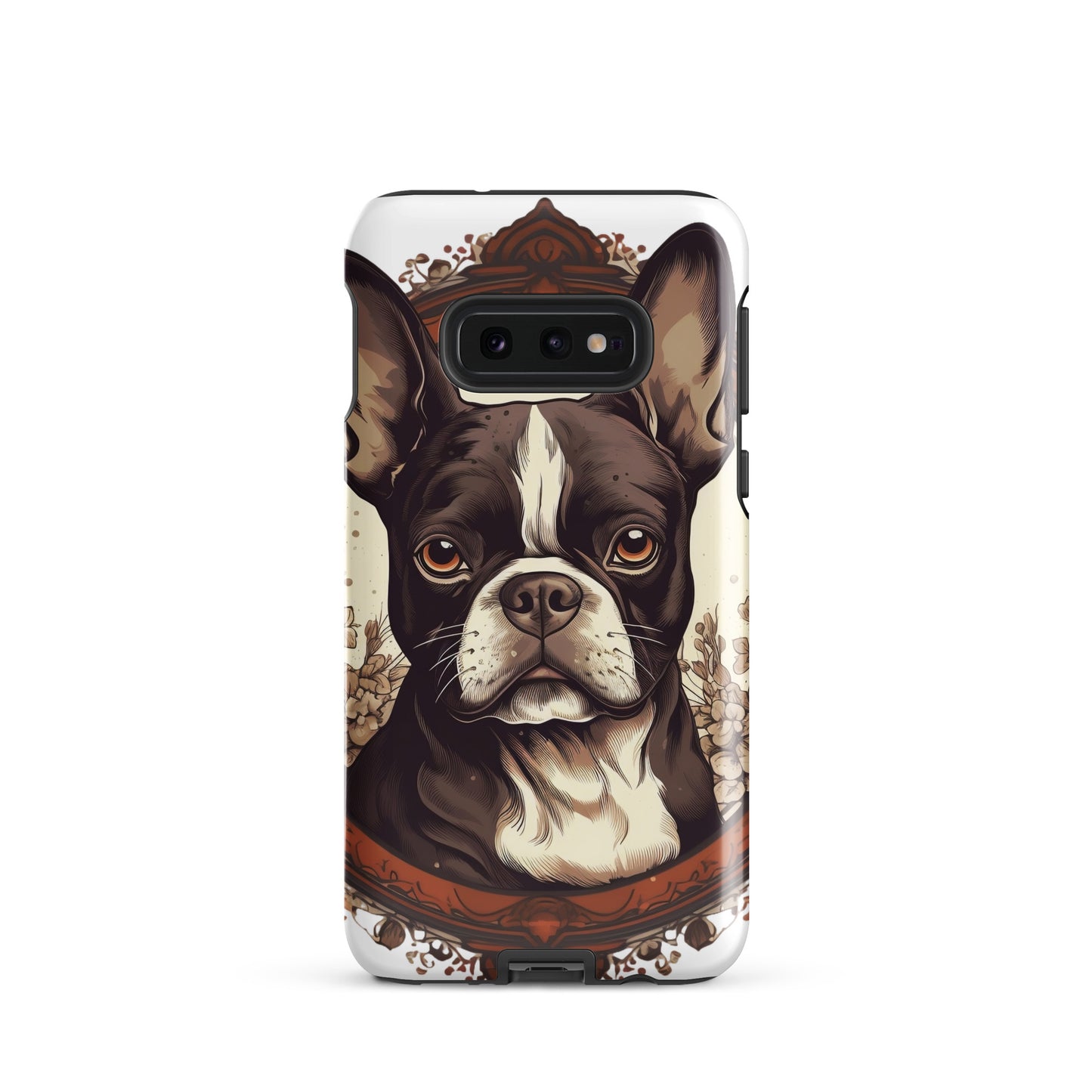 Vintage-Inspired Red Brown Boston Terrier Tough case for Samsung . Glossy Samsung Galaxy S10e