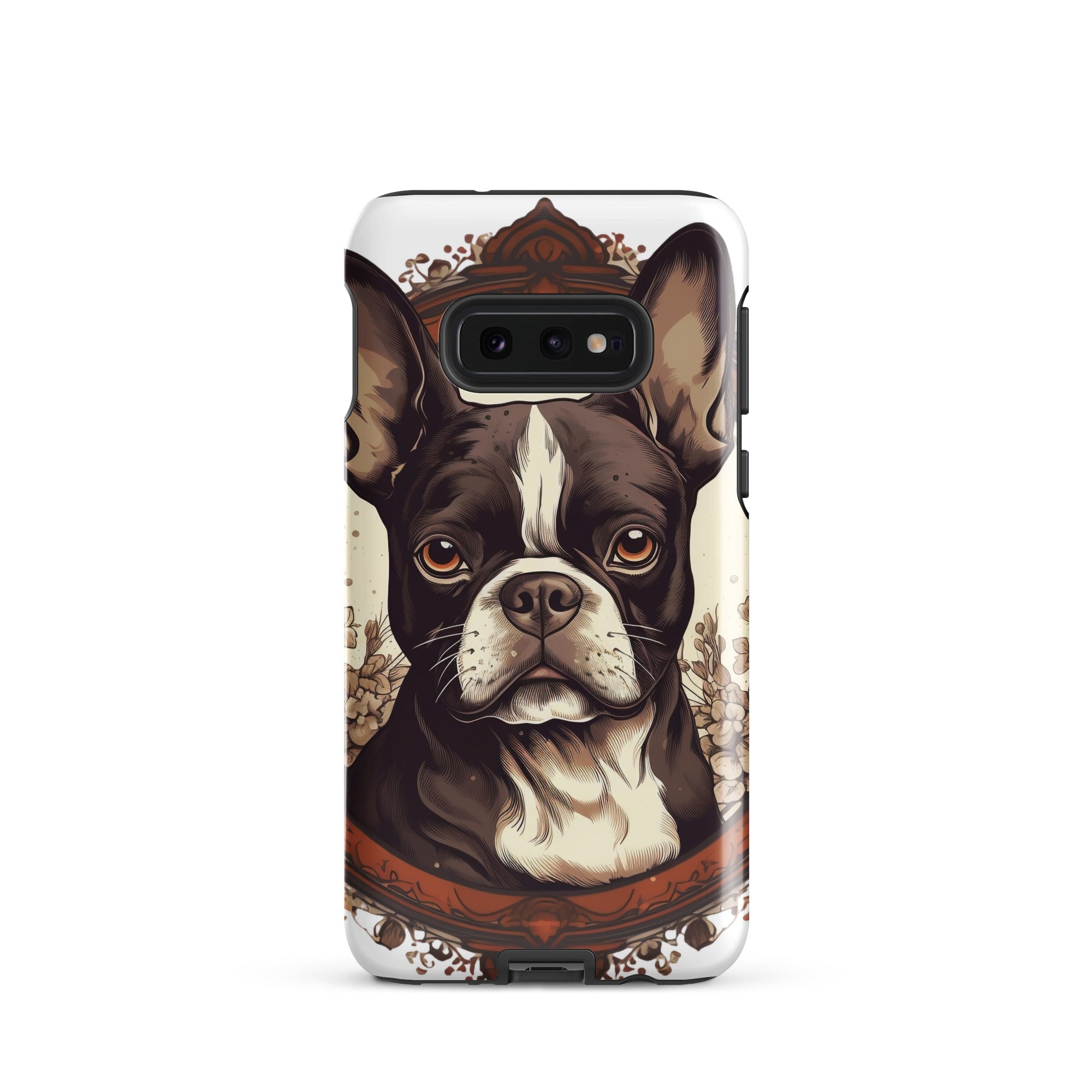Vintage-Inspired Red Brown Boston Terrier Tough case for Samsung . Glossy Samsung Galaxy S10e