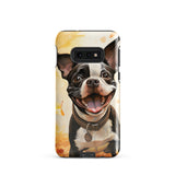 Cheerful Boston Terrier Dog Exploring A Park Watercolor Tough case for Samsung . Glossy Samsung Galaxy S10e
